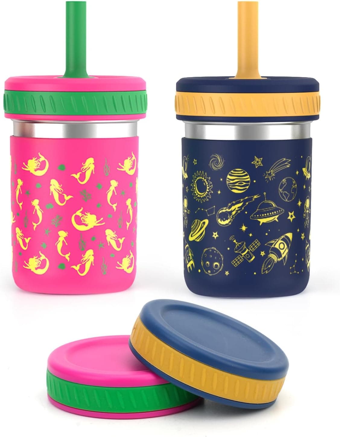 Sursip Toddler Sippy Cups with Straws and Lids, Spill Resistant Stainless Steel Kids Tumbler with Silicone Straws for Smoothie, Drinking, Snacks, BPA-Free, Dishwasher Safe - 10 oz (2 Packs) - image 1