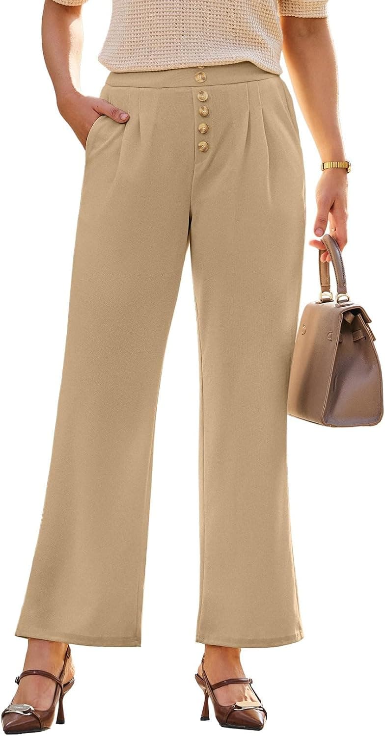 Dokotoo Wide Leg Pants Woman Elastic High Waisted Waffle Knit Dressy Casual Trousers Pants with Pockets - image 1