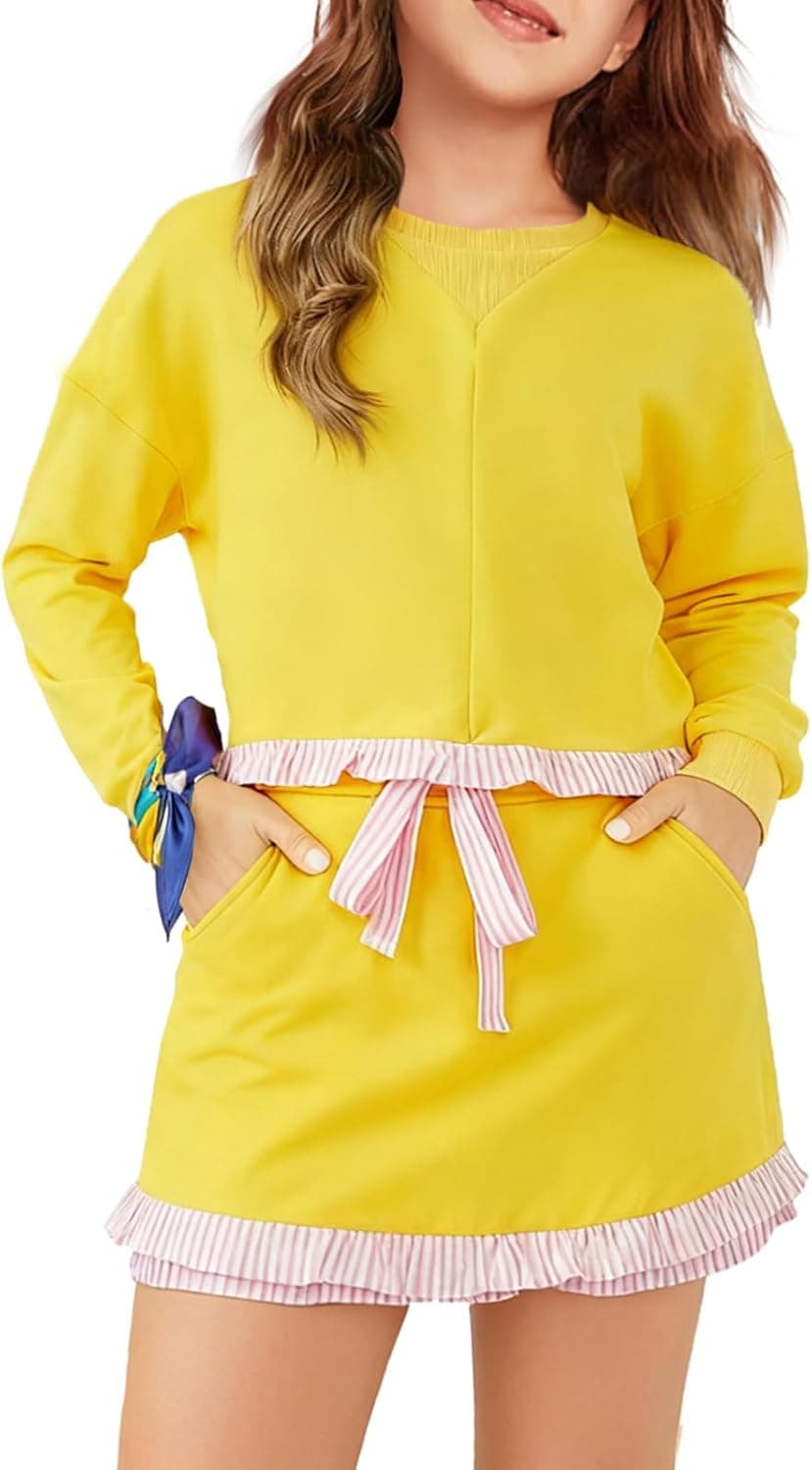 Gilrs Two Piece Sweatshirts and Drawstring Skirt with Built-in Shorts Lounge Casual Kids Outfits 5-14 Years - image 1