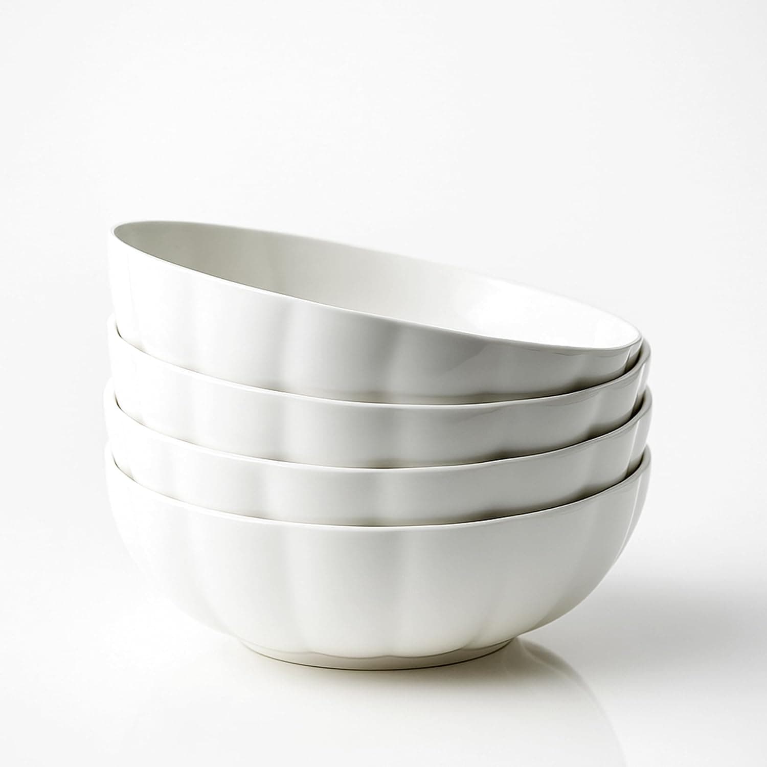 Pasta Bowls 50 oz, 8.5'' Serving Bowls, White Ceramic Bowls for Pasta, Soup, Salad, Noddles, Salad Serving and More, Large Capacity with Embossment, Set of 4, Dishwasher and Microwave Safe