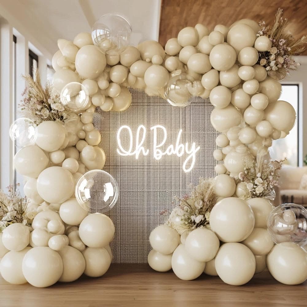 White Sand Balloons Double Stuffed White Beige Cream Ivory Balloons Clear Bobo Balloon Garland Arch Kit 18/12/5 Inch for Birthday Wedding Baby Shower Gender Reveal Party Decorations - image 1
