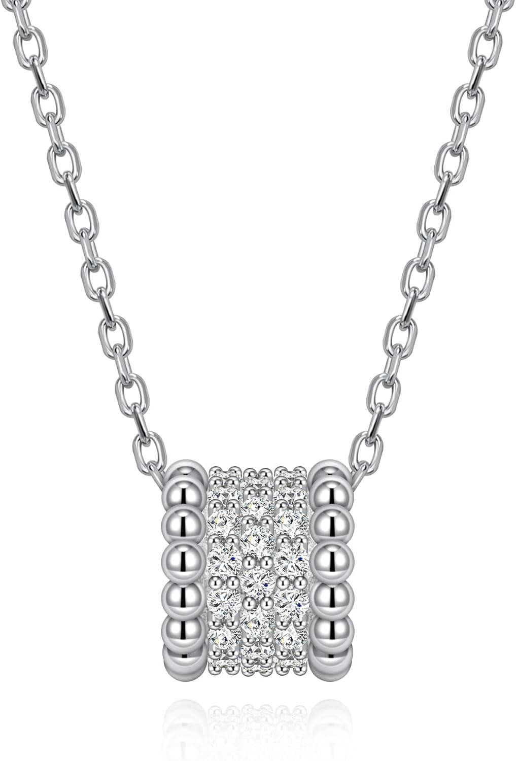 Moissanite Milgrain Necklace for Women, Sterling Silver 925 Column Round Pendant 18K White Gold Plated Dainty Chain Luxury Anniversary Jewelry Birthday Gift for Her