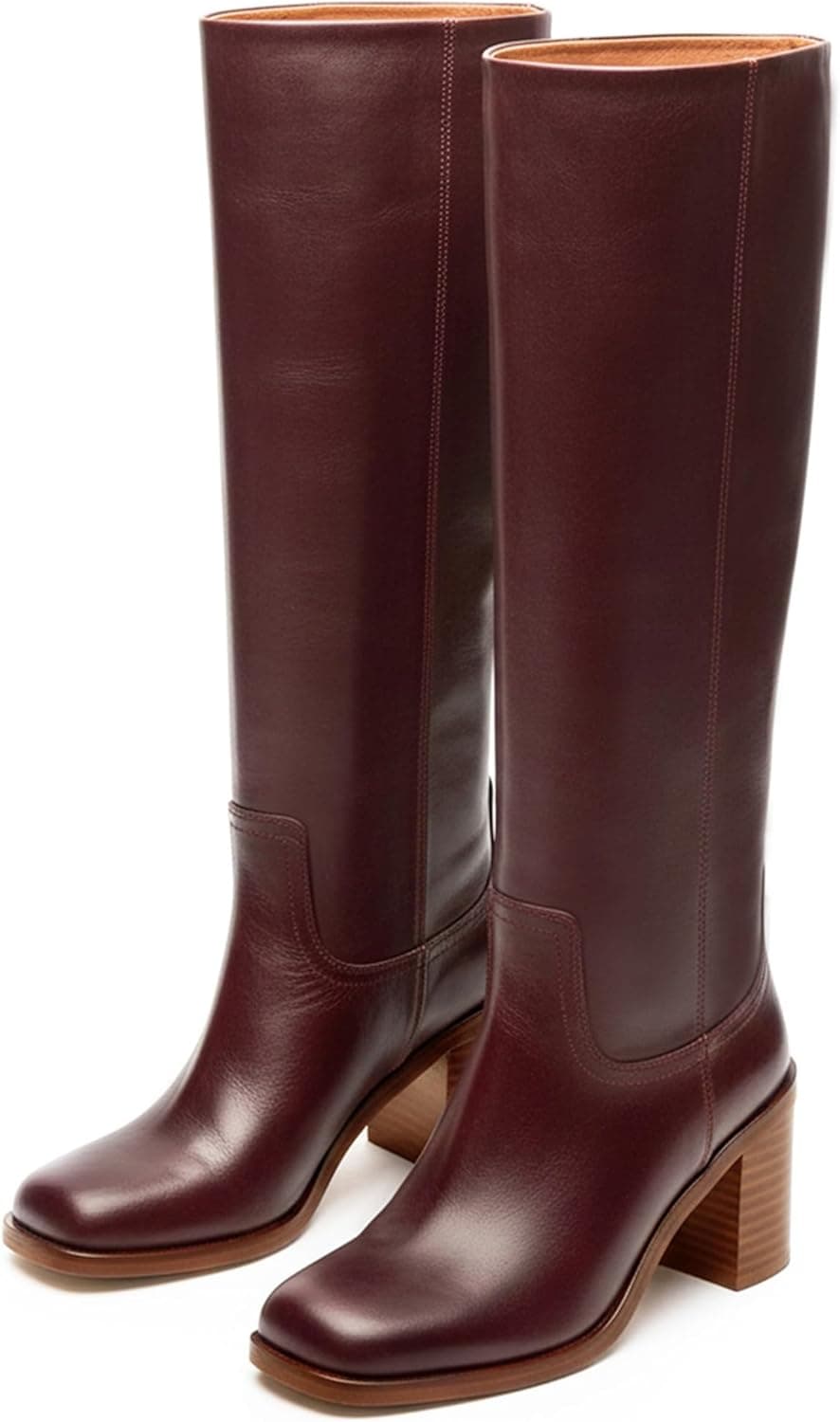 heelchic Knee High Boots for Women Campus Banana Square Toe Chunky Block Heel Tall Boots Long Riding Boots
