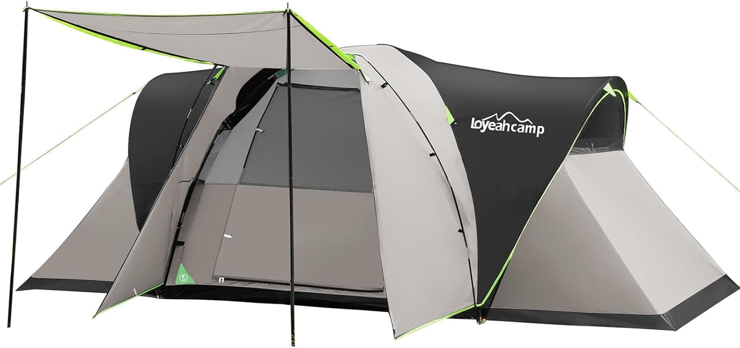 8 Person Larger Extended Dome Camping Tent with 3 Rooms, Waterproof Semi-Freestanding Family Outdoor Tent