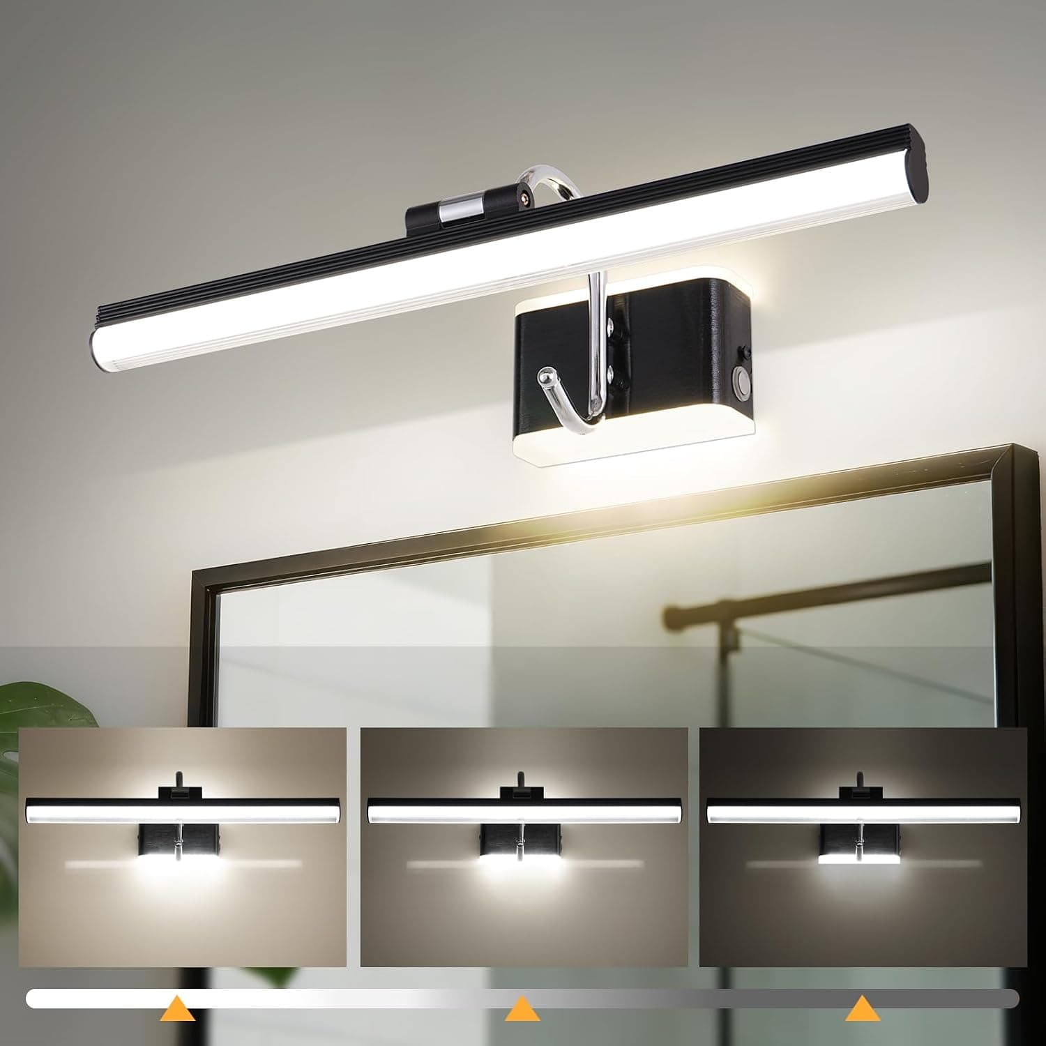 Modern Black Bathroom Light Fixtures 16.3 inch Led Vanity Lights, 8W, Rotatable Bar Bathroom Lighting fixtures Over Mirror,4000K Daylight Dimming Wall Light Fixtures for Indoor