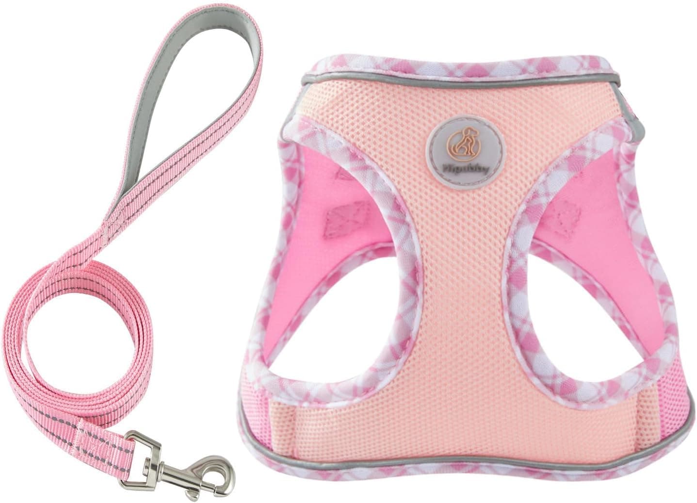 Hipubby Dog Harness Small Sized and Leash Set, No Pull Soft Mesh Puppy Vest, Reflective Breathable Lightweight Pet Harness, Harness for Small Medium Dogs and Cats - Light Pink XXS