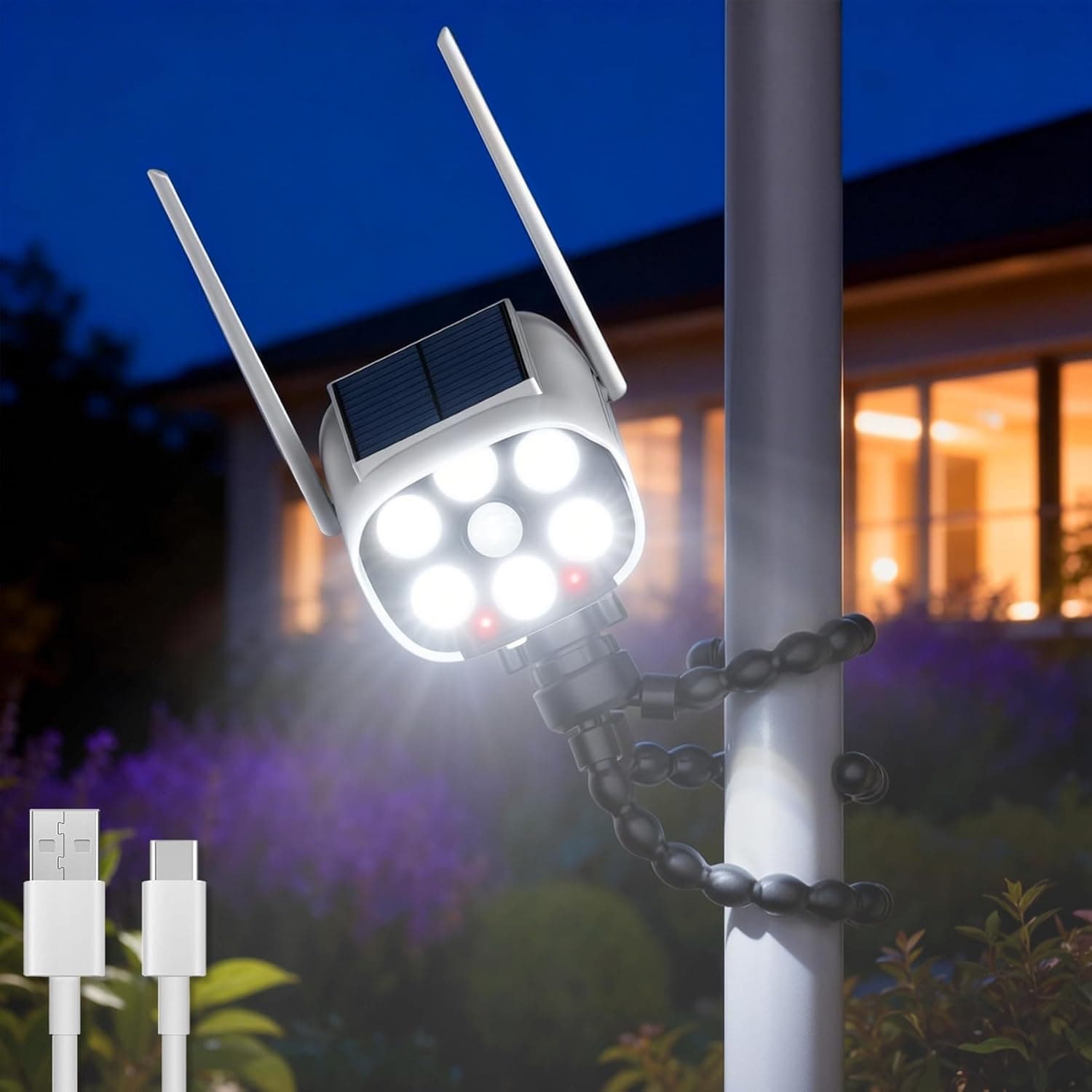 Tryme Fake Security Camera Solar Light with Flexible Octopus Tripod, Adjustable Dummy CCTV with Flashing Red LED, Motion Sensor Outdoor Solar Light, 3 Modes, No Drill (Solar/USB) - image 1