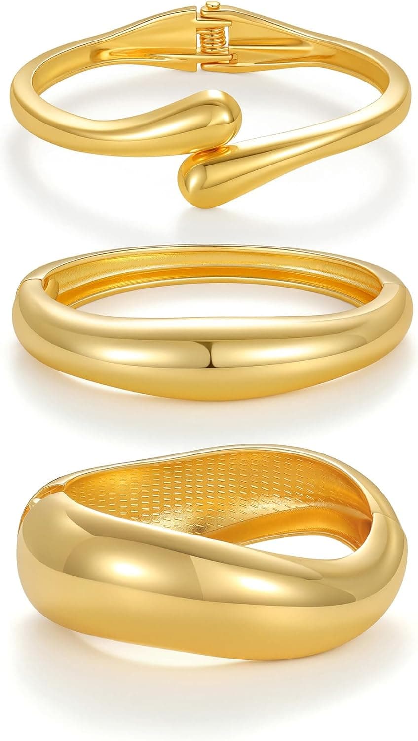Chunky Gold Bangle Bracelets for Women, 14k Gold Plated Trendy Stackable Bangles Set, Dainty Cuff Bracelet Stack Jewelry for Gifts - image 1