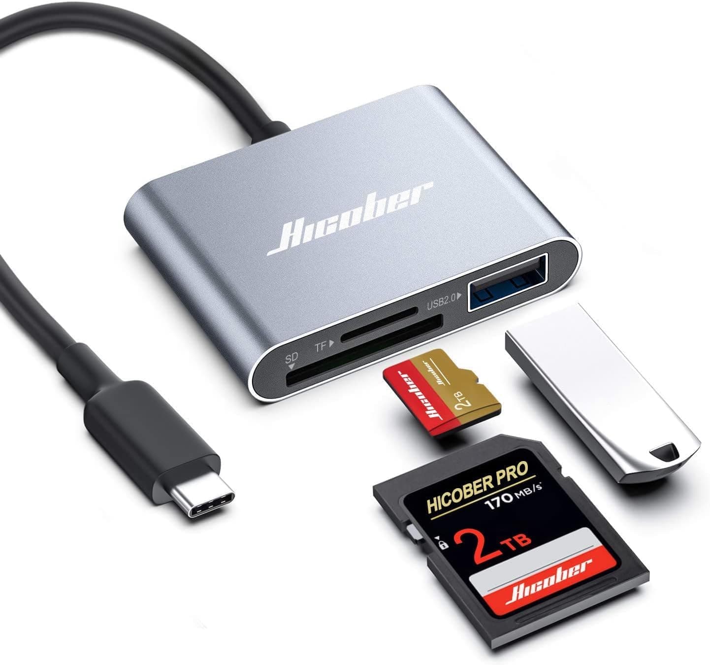 HICOBER 3-in-1 USB-C SD Card Reader, Supports 2TB SD/TF Cards with USB 2.0 Port, Compatible for Android Phones, Tablets, Laptops & iPhone 15,16,17, Portable Memory Card Reader for Photo/Video Transfer - image 1