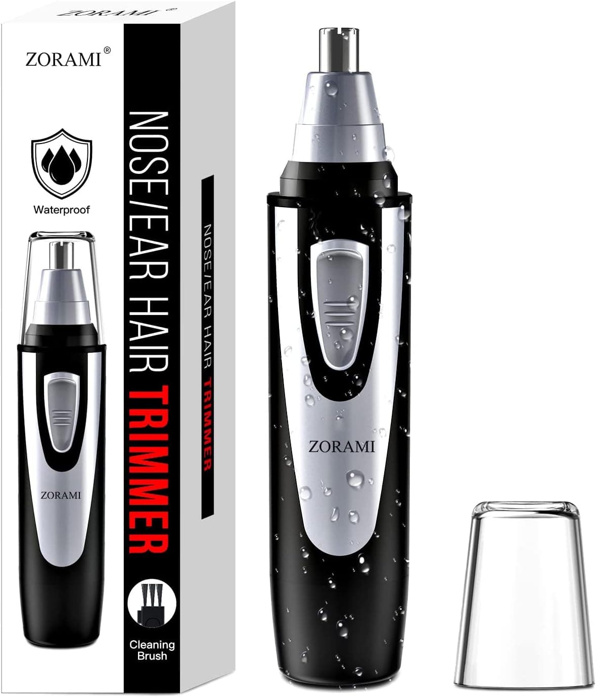 Ear and Nose Hair Trimmer Clipper - Professional Painless Eyebrow & Facial Hair Trimmer for Men Women, Battery-Operated Trimmer with IPX7 Waterproof, Dual Edge Blades Black