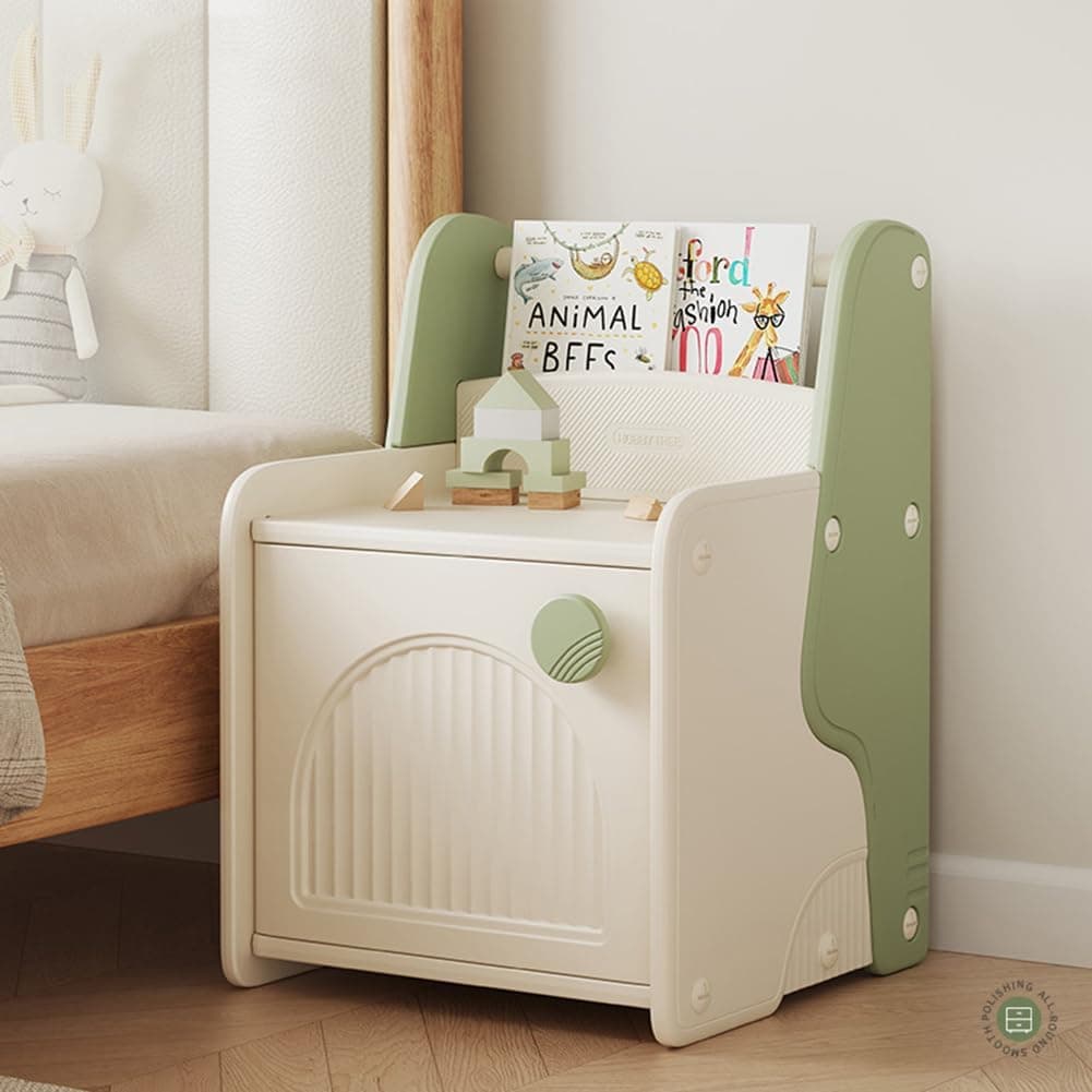 Plastic Nightstand with Storage, 15 Inch Large Capacity Bedside Table, Small Bookcase Cabinet for Bedroom, White End Side Table Holds Lamp Books Phone Snacks, Easy Assembly (Green)