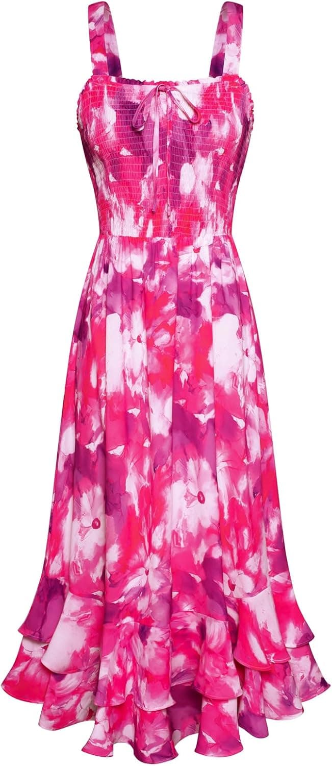 GRACE KARIN Women's 2026 Summer Floral Boho Dress Square Neck Strapped Swing A Line Sundress Beach Long Maxi Outfits - image 1