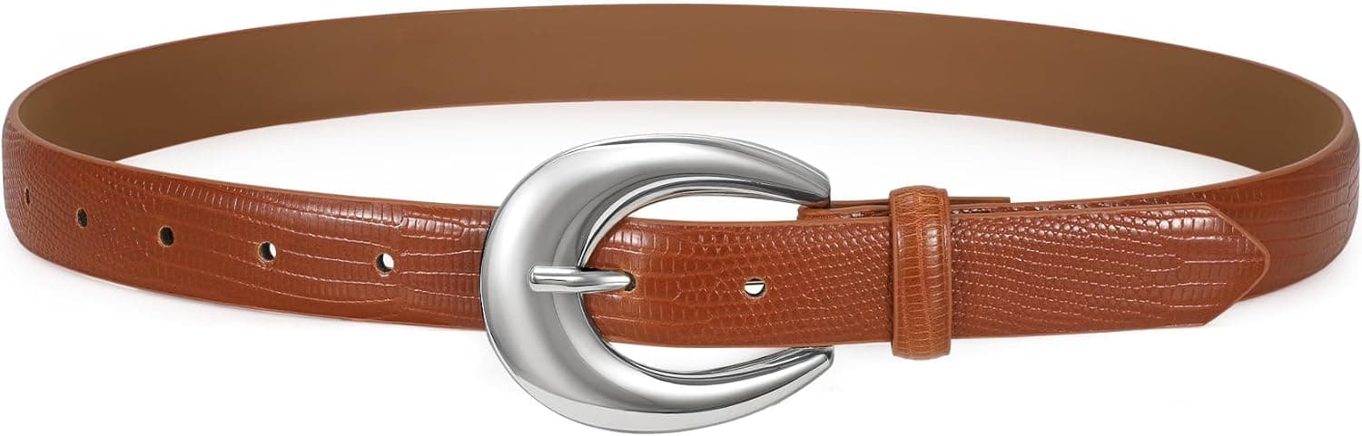 WHIPPY Women Leather Belts for Jeans Pants Dress Fashion Ladies Skinny Leather Belt with Silver Buckle
