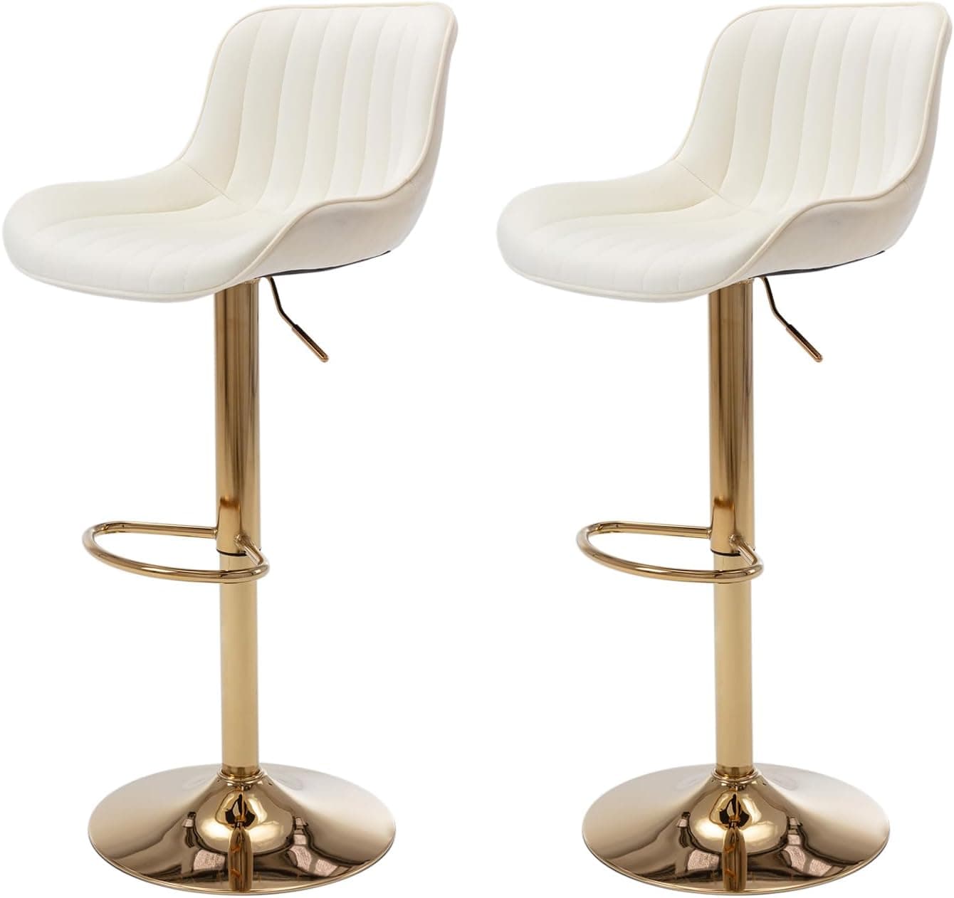 Velvet Bar Stools Set of 2 - Swivel Counter Height Barstools with Back & Adjustable Height, Modern Gold Kitchen Island Stools for Bar
