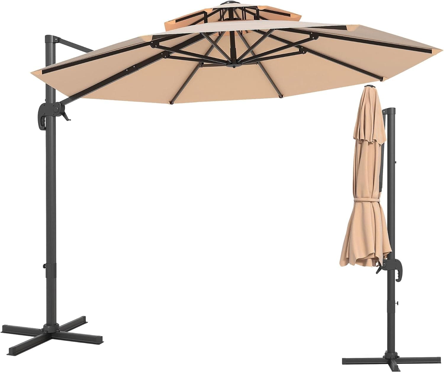 10FT Patio Umbrella, Offset Cantilever Umbrella with UV Protection, Fade Resistant Polyester Fabric, Easy Tilt Adjustment Pool Umbrellas Outdoor for Deck, Garden, Backyard