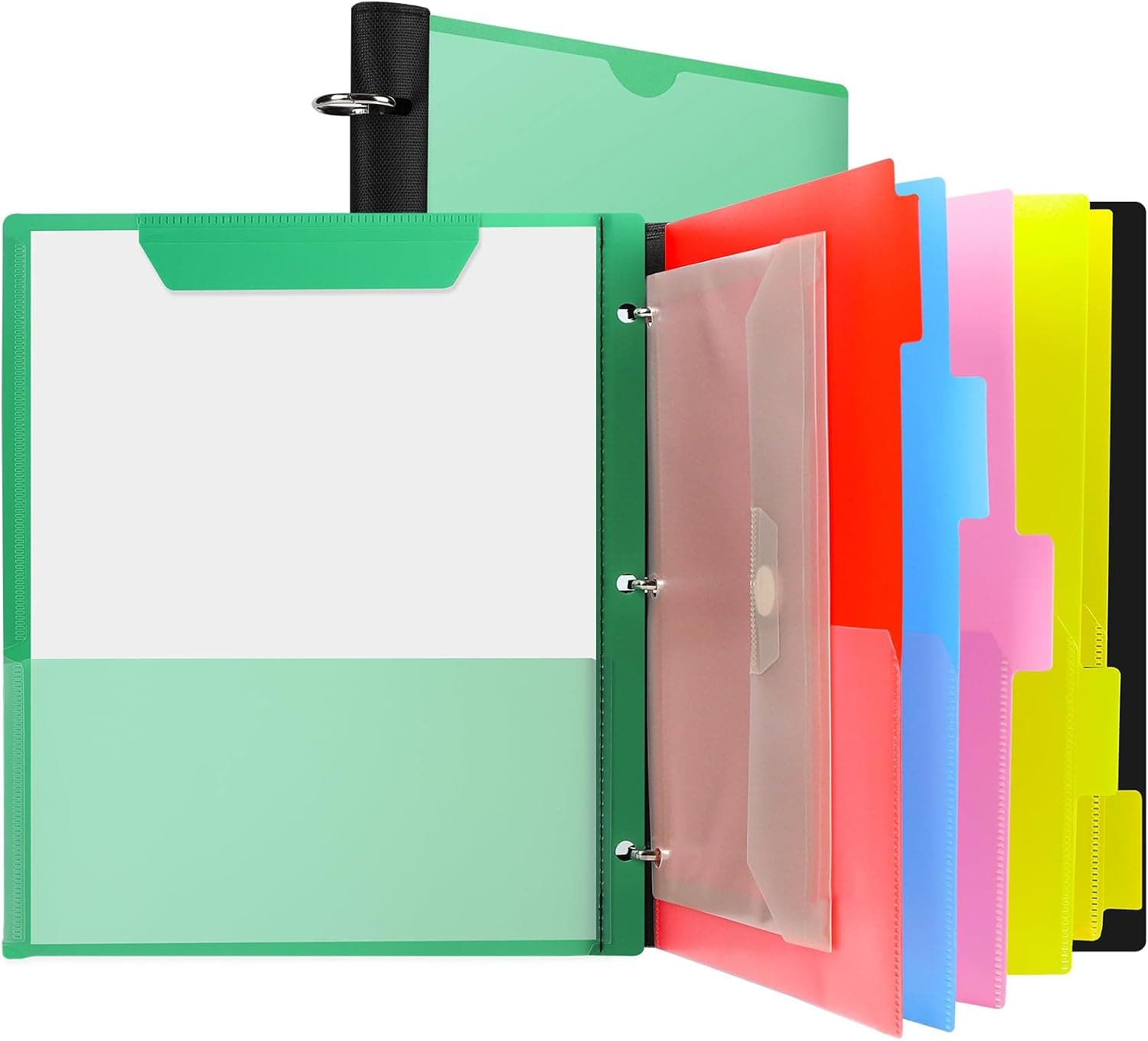 360° Pivotable Project Organizer Folder, 3 Ring Binder 1 Inch | Customizable Cover Multi Pocket Folder Binder, 13 Pocket Folders, Green - image 1