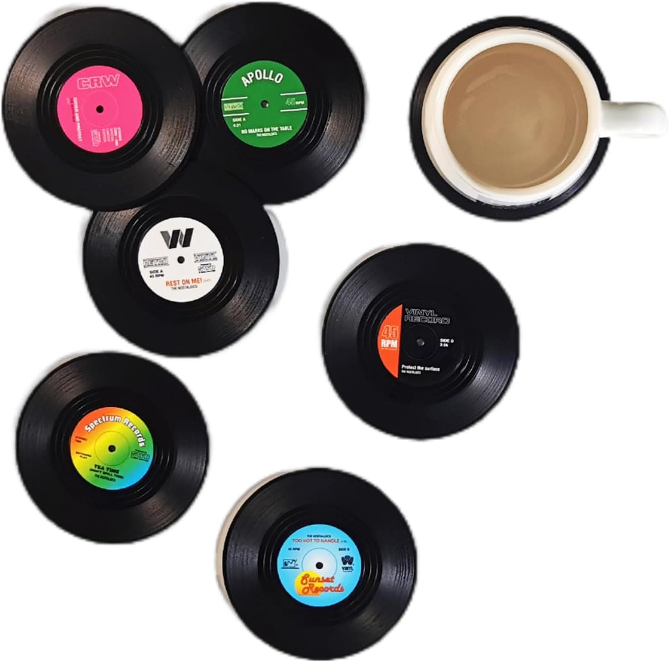 Retro Vinyl Record Coasters - 6PCS Colorful Funny Silicone Bar Coasters for Drinks, Home, Wine Glass, Kitchen Decor & Gift - image 1