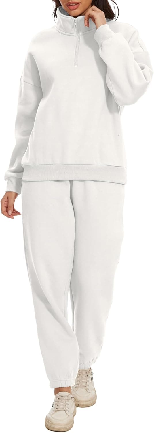Women Oversized Long Sleeve Sweatsuit Half Zip Sweatshirt & High Waisted Pants 2 Piece Outfits With Pockets - image 1