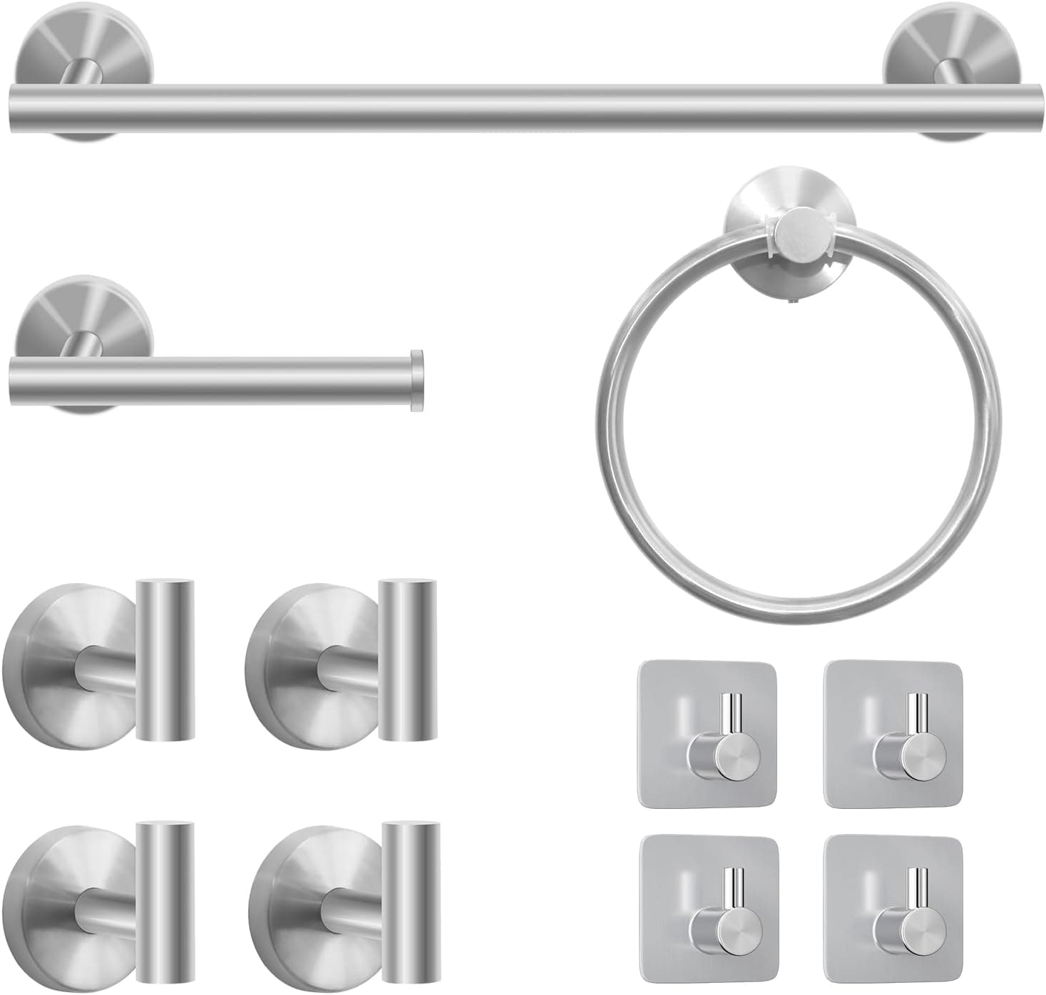 8-Piece Bathroom Hardware Set, Brushed Nickel, SUS304 Stainless Steel, Includes 16" Towel Bar, Toilet Paper Holder, Towel Hooks, Towel Racks for Bathroom (11 PSC Silver)