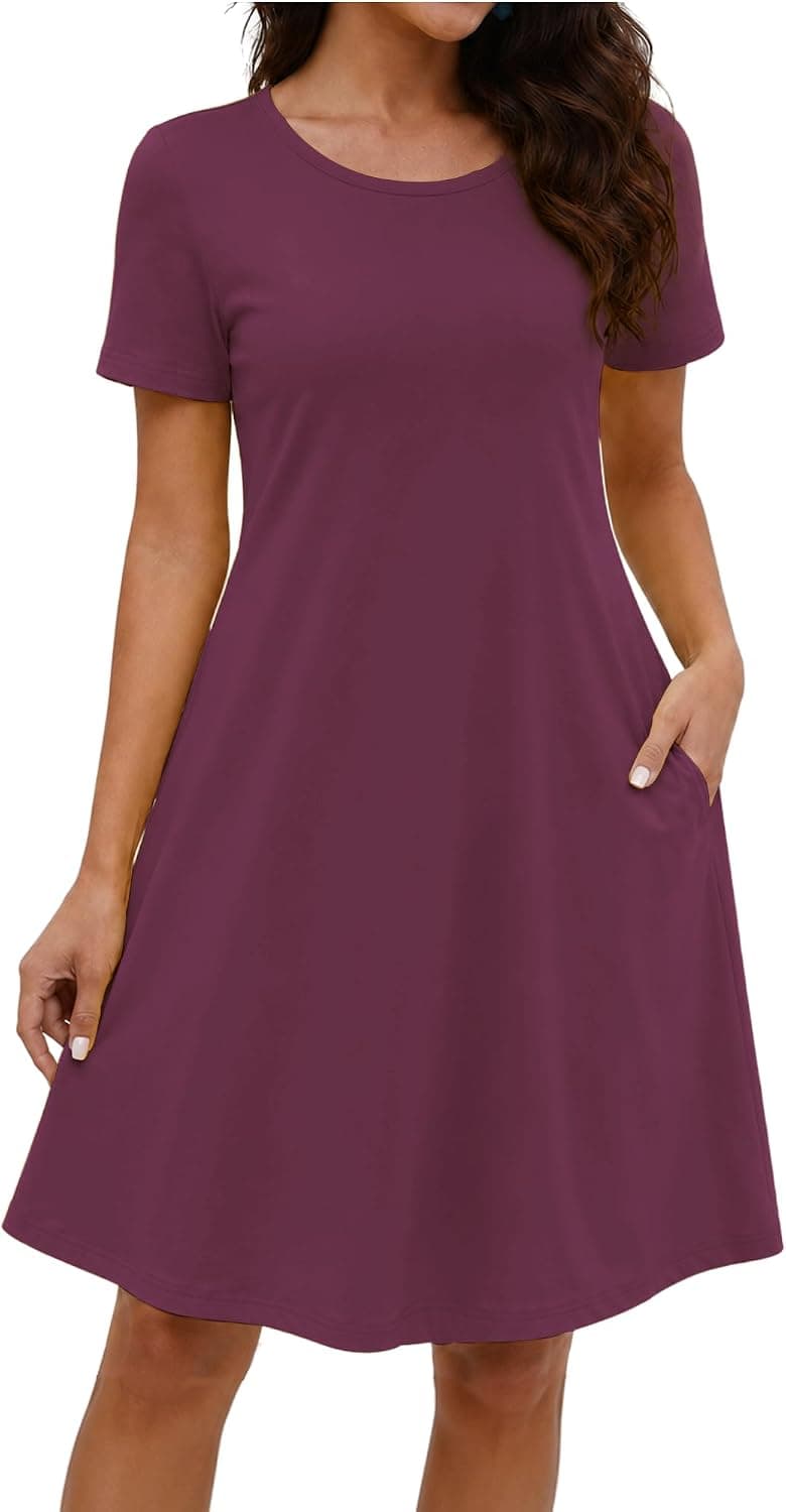COSSEN Women's Summer 2026 Casual Tshirt Dress Crew Neck Short Sleeve with Pockets Flowy Loose Swing A-Line Sundress - image 1