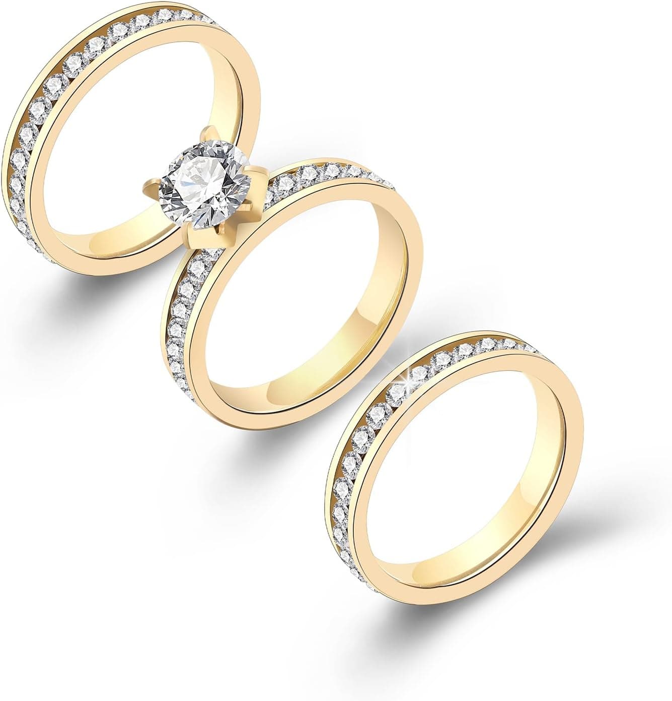 Gold Rings for Women Non Tarnish, 14K Gold Plated Stacking Cubic Zirconia Thumb Ring Set Pack for Couple Trendy Statement Women Rings for Engagement Promise Wedding Gift Size 8 - image 1
