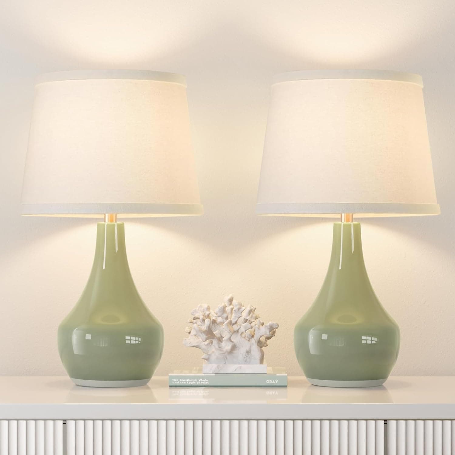 Seealle Modern Green Table Lamps Set of 2 – Ceramic Bedside Lamps with Rocker Switch - image 1
