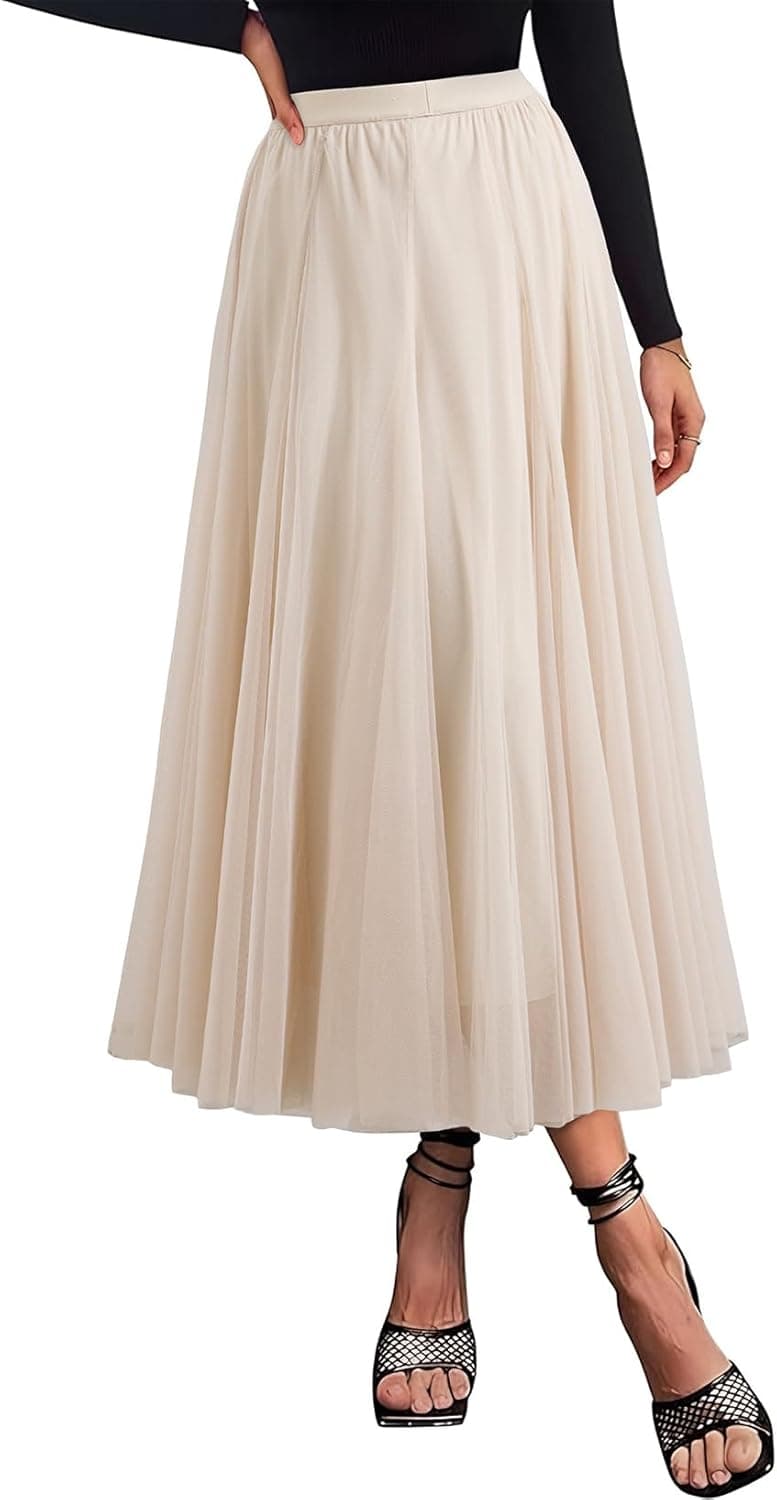 Happy Sailed Womens Tulle Skirt Elastic High Waisted A-Line Layered Flowy Long Skirts Date Night Outfit - image 1