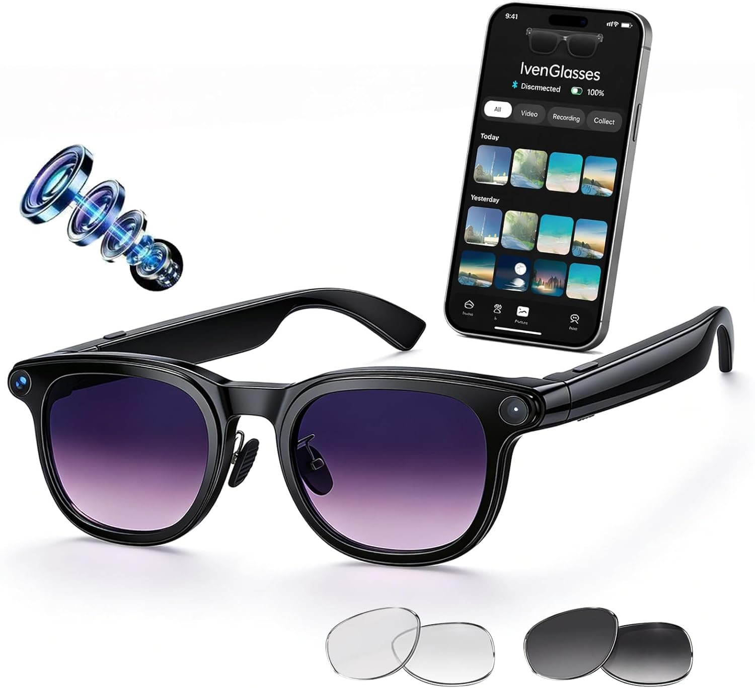 linktoonex Smart Audio Glasses – Bluetooth Open‑Ear Sunglasses with AI Voice & Interchangeable Lenses - image 1
