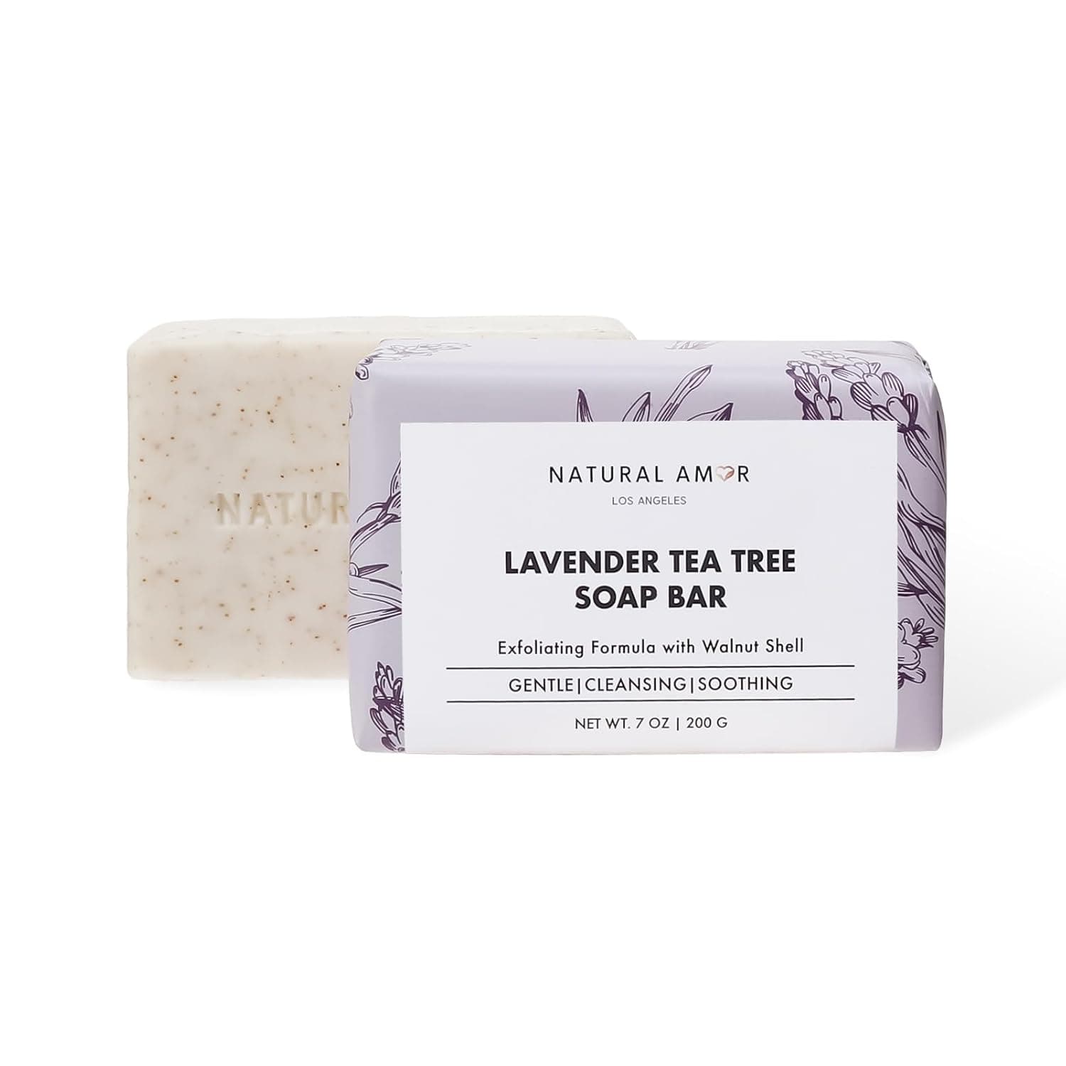 Natural Amor Lavender Tea Tree Soap Bar 7oz – Natural Exfoliating Body Soap with Walnut Shell – Long-Lasting Triple Milled Moisturizing Bar for Men & Women - image 1