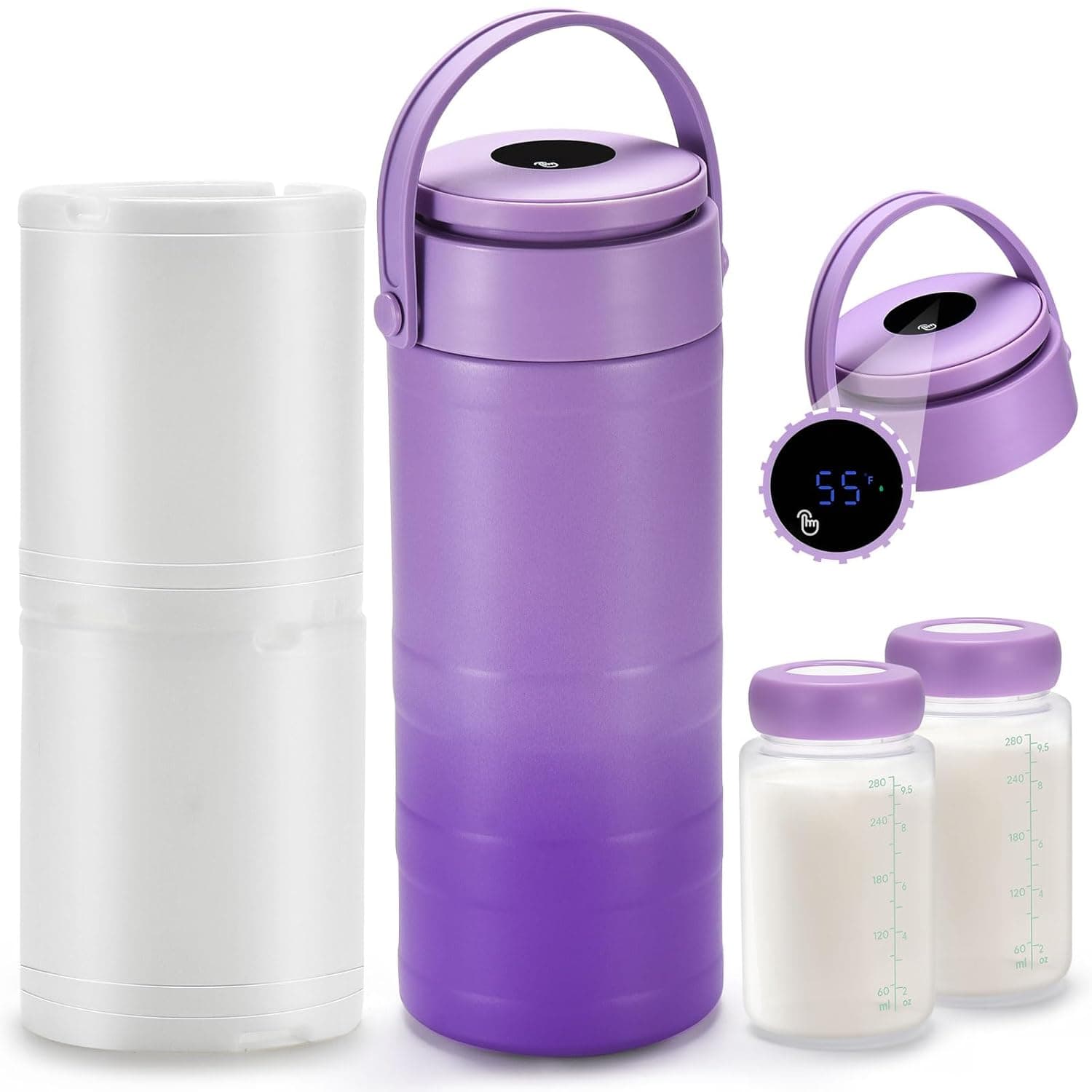 22oz Portable Breast Milk Cooler for Outdoor, withTemp Display, Life Saver with 360° Total Cooling for 24 Hours, Larger Capacity Travel Breastmilk Chiller with 2pcs Baby Bottles for Breastmilk Storage - image 1