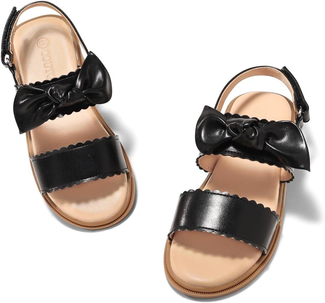 Coutgo Girls Sandals Flower Girl Dress Shoes Bow Open Toe Flat Sandals Summer Princess Wedding Shoes for Little Big Kids - image 1