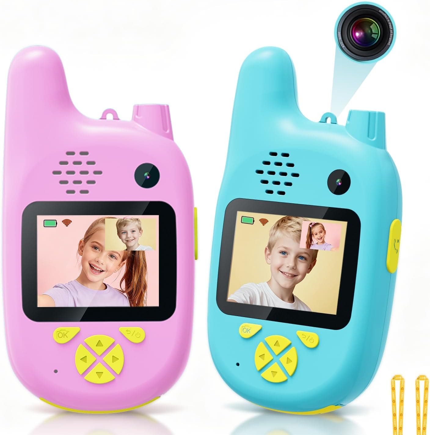 2 Pack Kids Video Walkie Talkies, Dual Camera & Voice Changer, Toys Gifts for Boys Girls 4 5 6 7 8 Birthday Christmas, Rechargeable Long Range Adventure Game Camping Outdoor Indoor