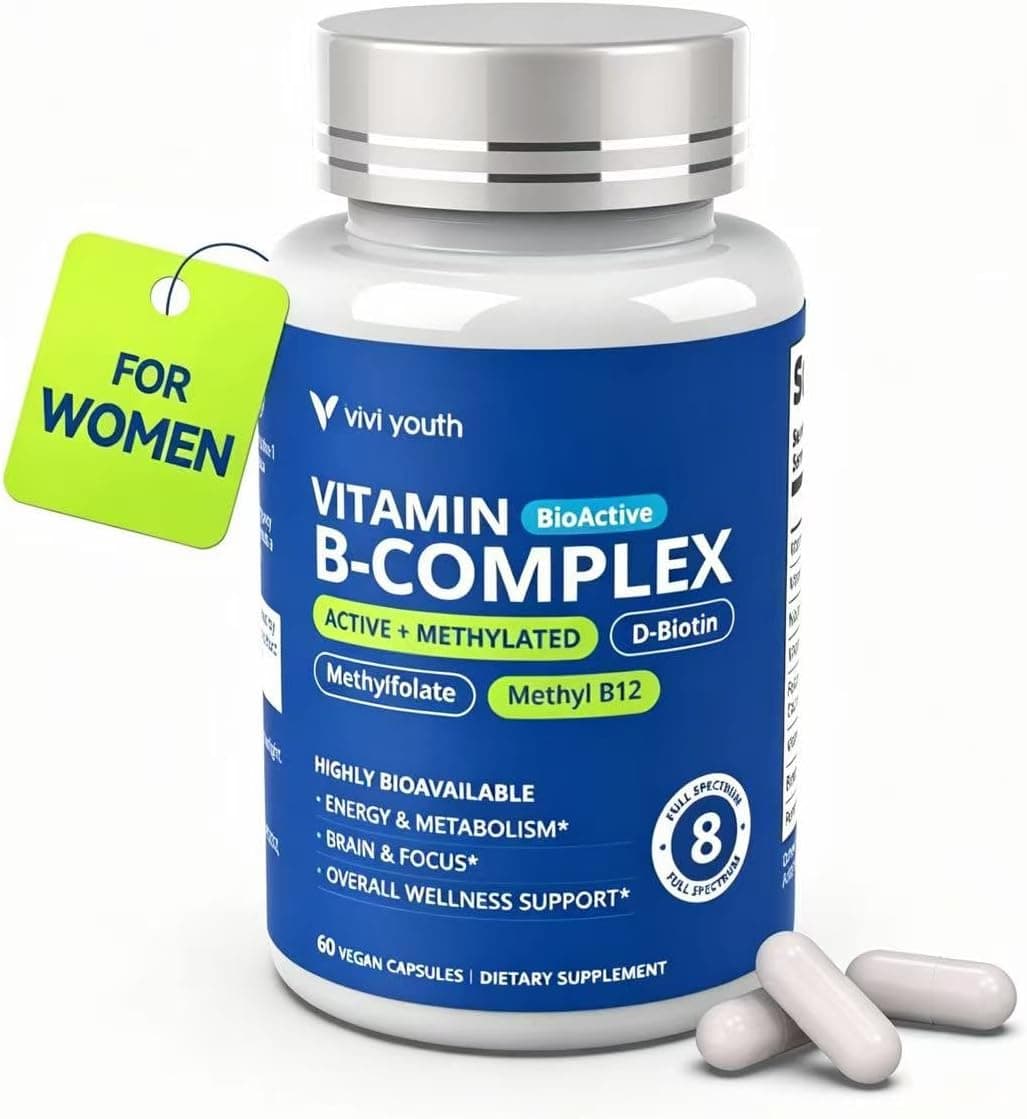 B Complex Vitamins for Women - NSF Certified BioActive B12, Methylfolate - Full Spectrum Methylated B Complex for Energy, Brain, Mood & PMS Support - MTHFR Friendly - 60 Vegan Capsules
