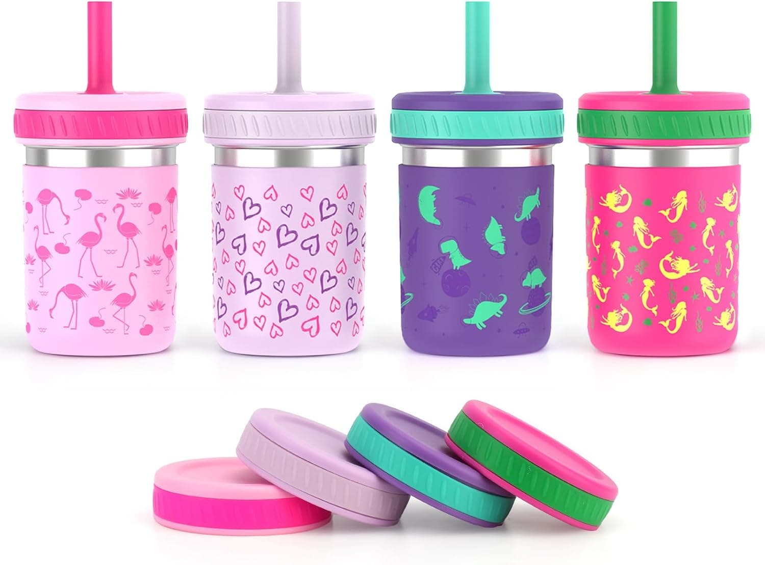 Sursip Toddler Kids Cups with Lids and Straws, Stainless Steel Sippy Cups Spill Proof Tumbler for Drinking, Smoothies, Snacks, Milk BPA-Free [4 Pack] 15 Ounces - image 1