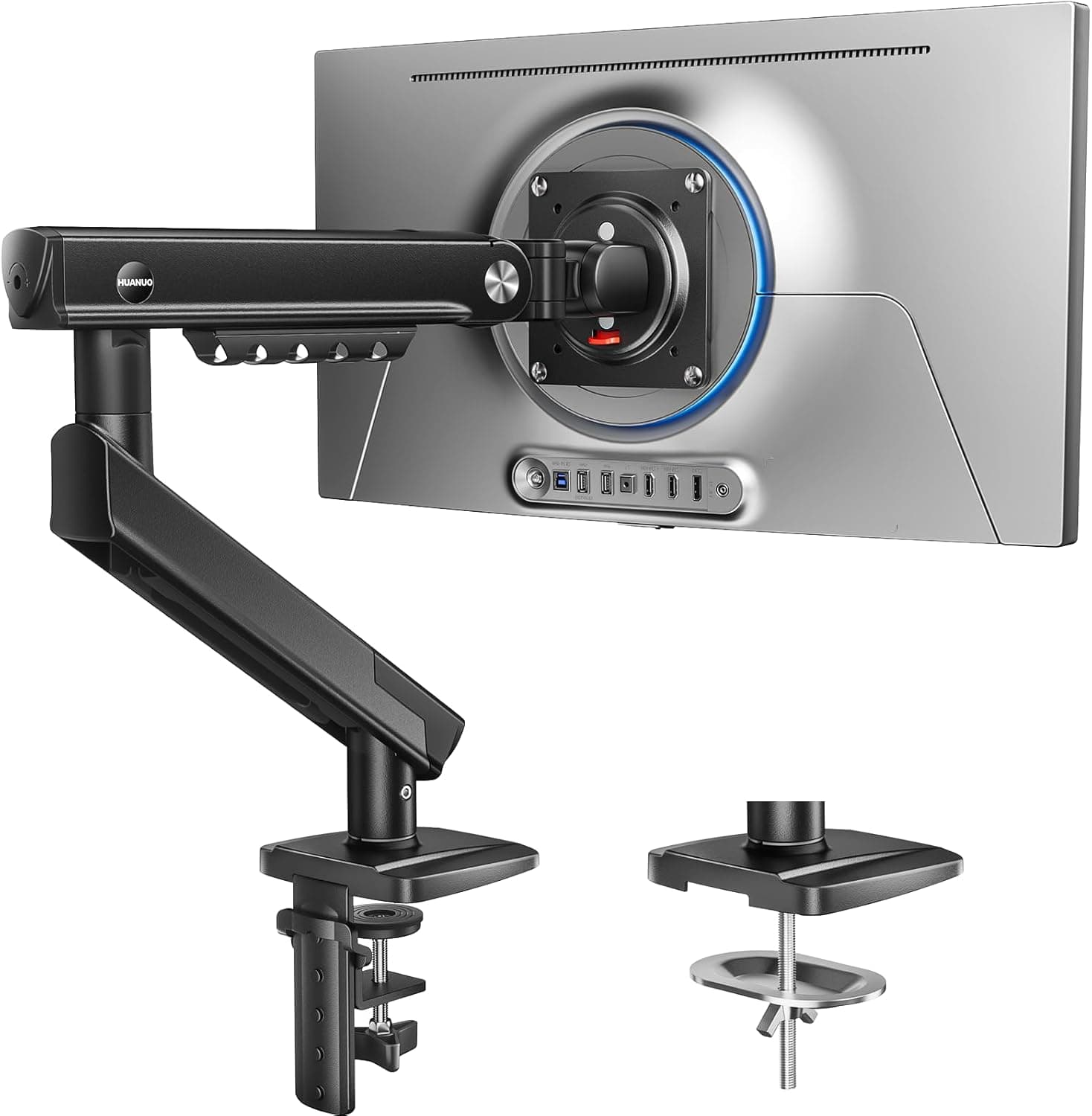 HUANUO FlowLift™ Pro Monitor Arm for 13–32" Screens, MechaSpring Monitor Mount, Fully-Adjustable Monitor Stand with Tilt/Swivel/Rotation, Tool-Free VESA Mount, C-Clamp/Grommet Base, Max Load 19.8 lbs - image 1