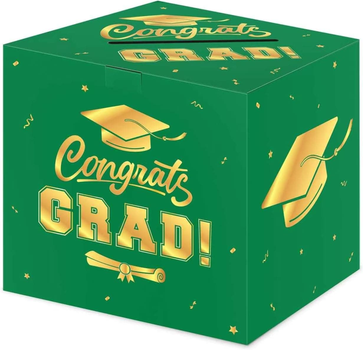 Graduation Decorations 2026 Card Box, Green Gold Congrats Grad Paper Gift Crad Boxes Holder for Class of 2026 Graduation Party Decoration Supplies Table Decor Favors Props Decor, 9 x 9 x 9 inches - image 1