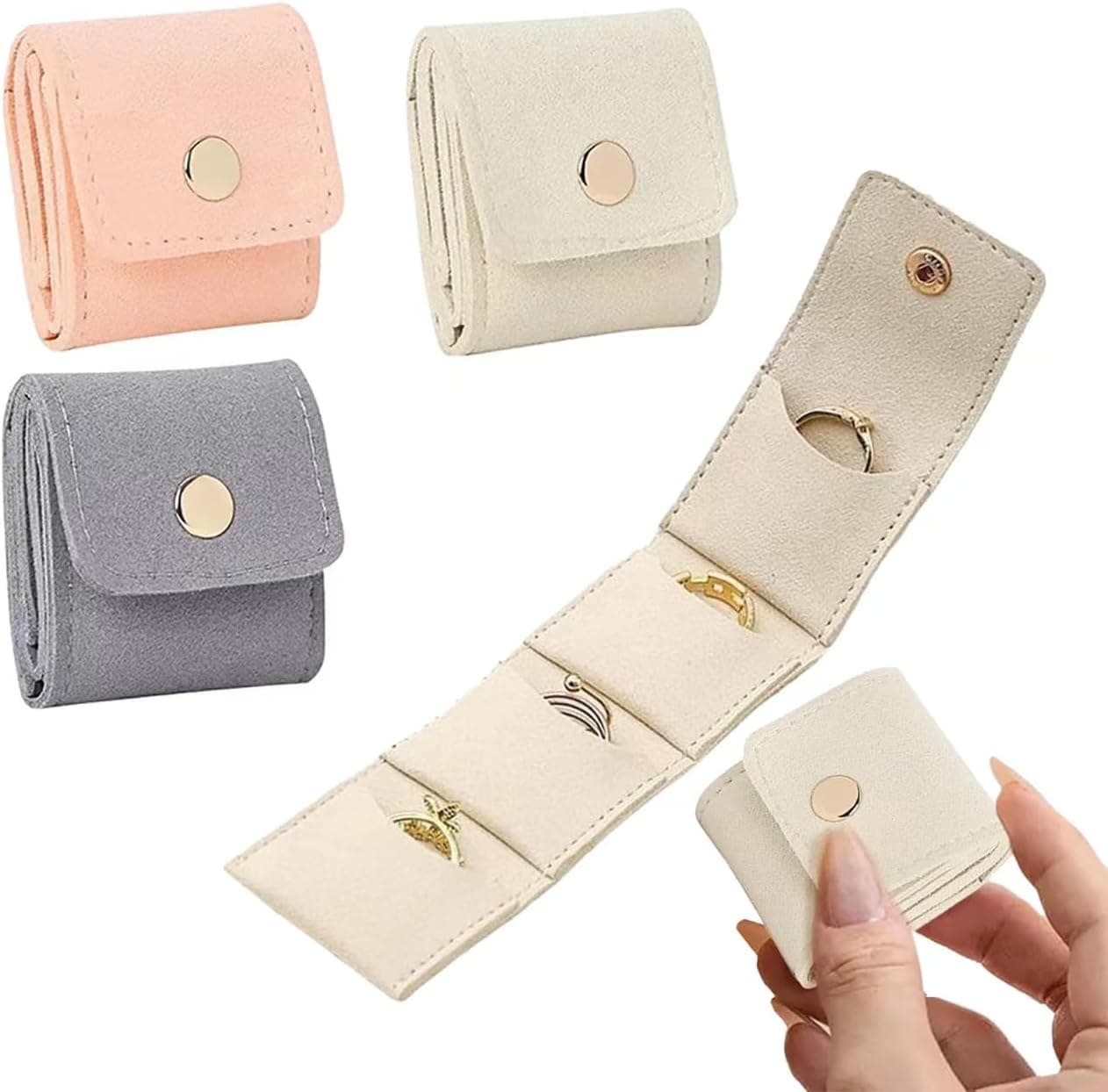 3PCS Mini Travel Jewelry Bag,Small Travel Jewelry Organizer Case,Foldable Multifunctional Travel Jewelrys Pouch with Buckle for Earrings, Rings, Necklaces