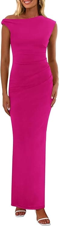 PRETTYGARDEN Women's 2026 Summer Formal Maxi Dress – One Shoulder Ruched Mesh Bodycon - image 1