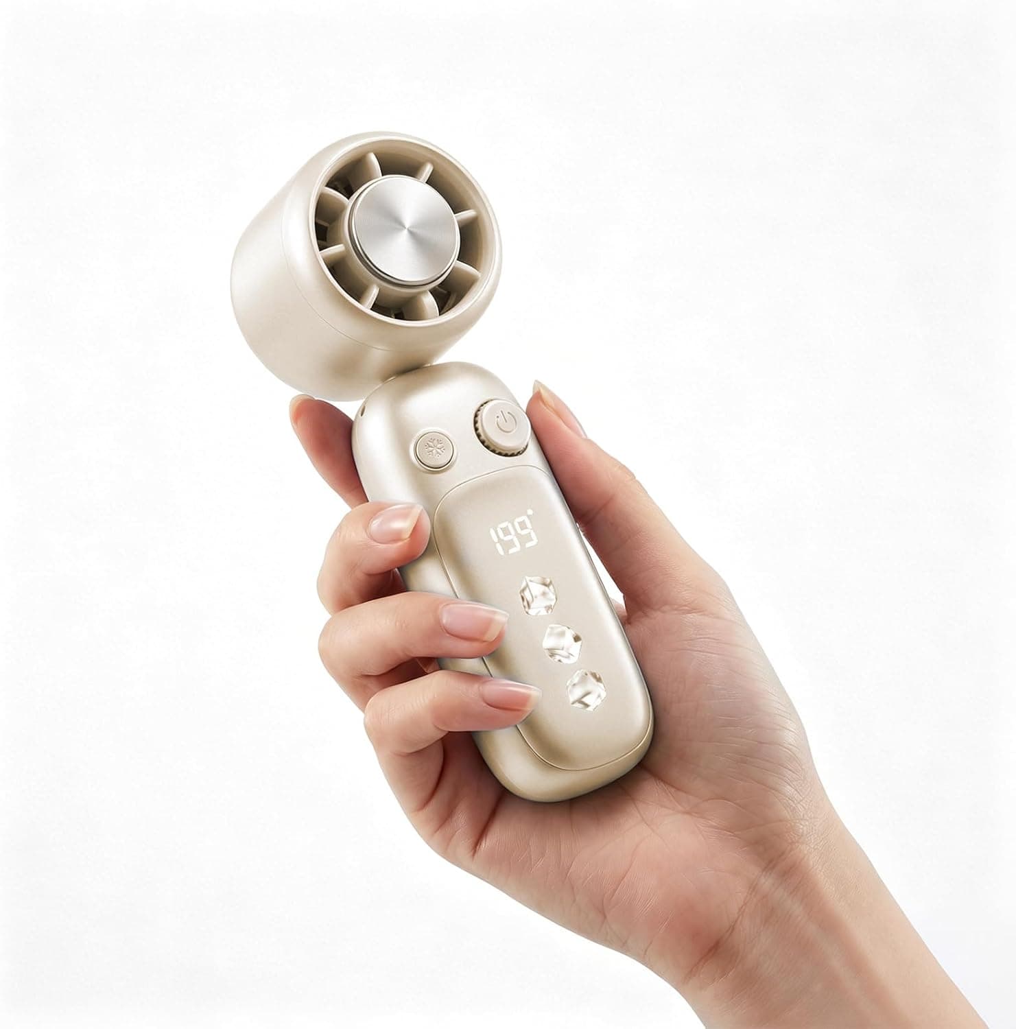 CHAOCHI Portable Handheld Turbo Fan with Ice Cooling, 199 Speeds Adjustable, 3000mAh Rechargeable, 15H Runtime, 15000 RPM Powerful Silent Motor, Summer Essential for Travel/Outdoor/Office (Off white)