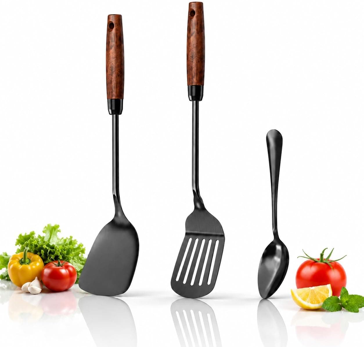 Titanium Spatula Set (3-Piece) – Metal Wok Spatula & Slotted Pancake Spatula, Food-Grade, High-Heat Safe, Non-Reactive, Dishwasher Safe Kitchen Utensils