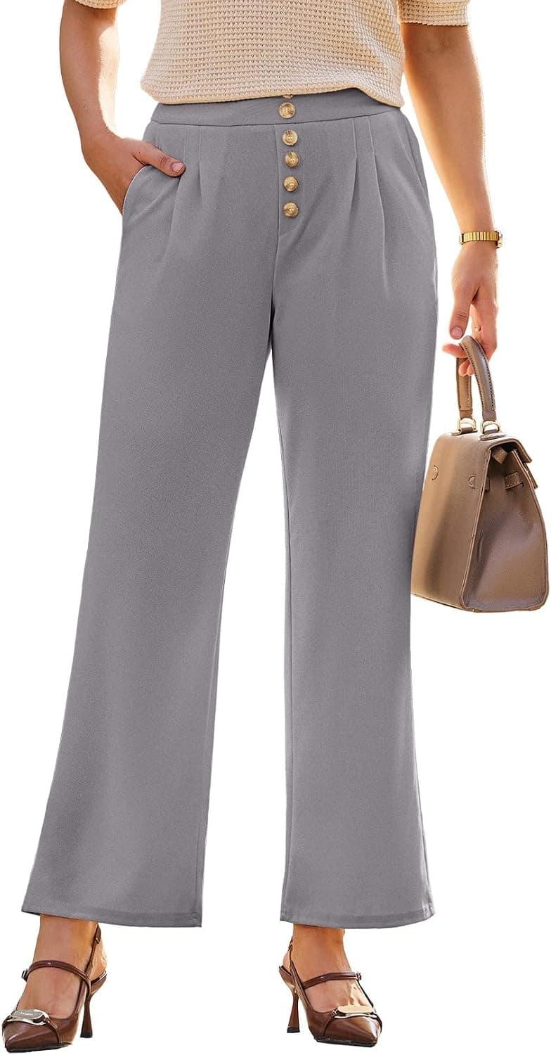 Dokotoo Wide Leg Pants Woman Elastic High Waisted Waffle Knit Dressy Casual Trousers Pants with Pockets - image 1