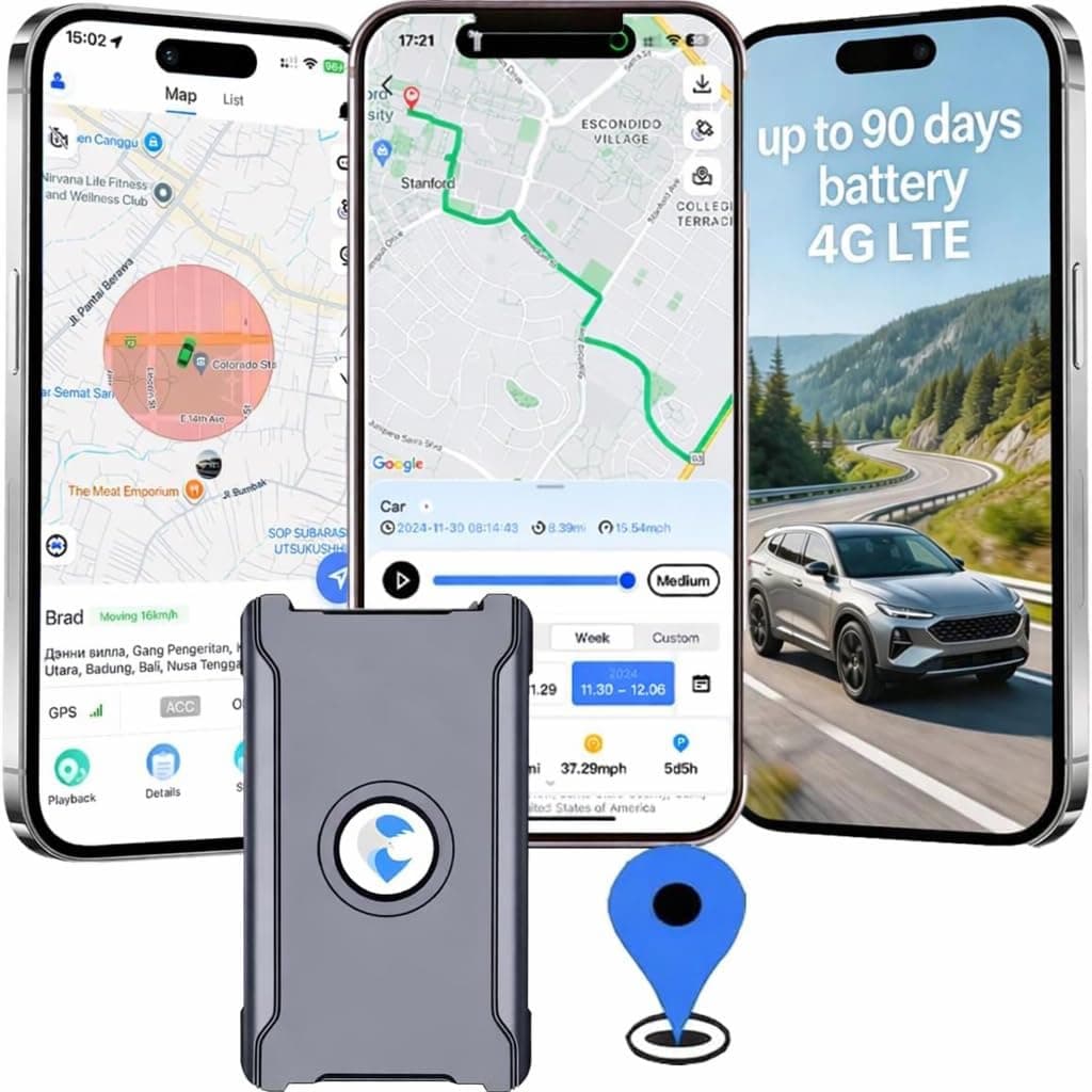 GPS Tracker for Vehicles Cars with Long Battery Life up to 90 Days, Strong Magnet, Unlimited Range, Geo-Fence, 4G Real Time Tracking Device, Hidden Vehicle Tracker, Subscription Needed