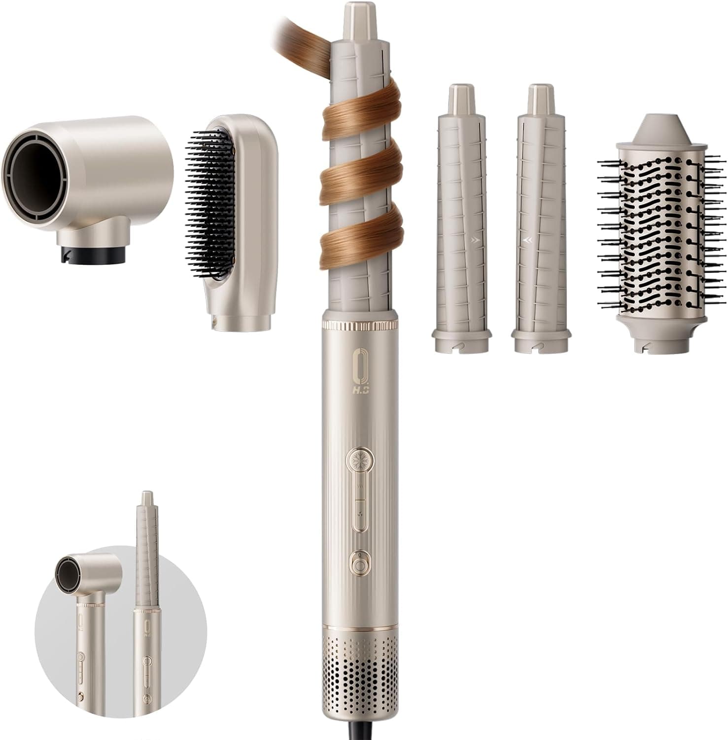 O.H.B 5 in 1 Hot Air Hair Styler, 110,000 RPM High Speed Hair Dryer Brush, Ionic Air Styler Wrap with Fast Drying, No Heat Damage Air Multi Styler for Volumize, Curl, Straighten for Travel, Gold