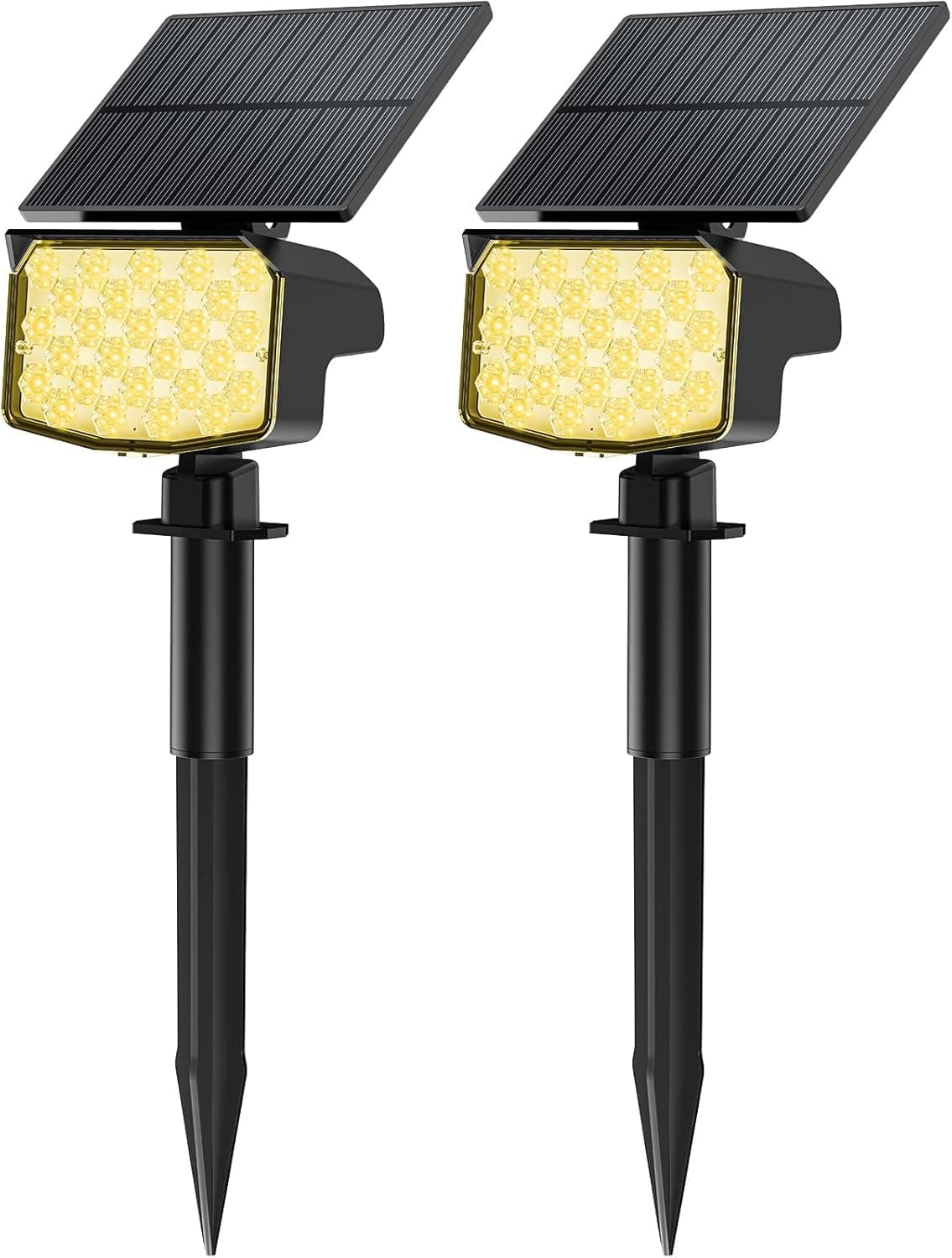 Solar Spot Lights Outdoor, [27 LED/2 Pack] Adjustable Solar Lights Outdoor Waterproof IP65, Solar Powered Landscape Spotlights 3 Lighting Modes for Yard Garden Outside(Warm White)