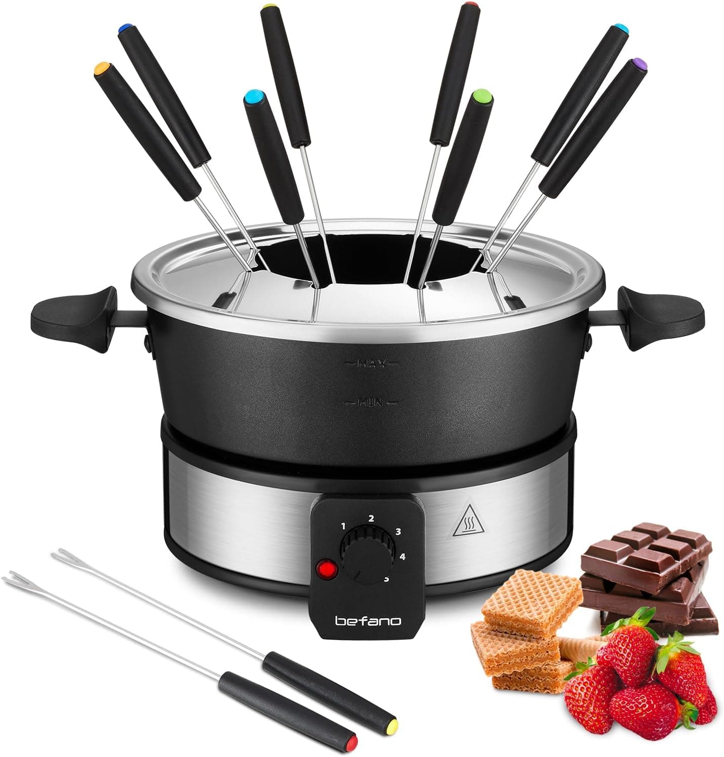 Stainless Steel Fondue Pot with Temperature Control, Forks, Cups, and Rack, 2-Quart, Non-Stick, Perfect for Chocolate, Cheese, Caramel, Marshmallows, Great for Valentine's Day - image 1