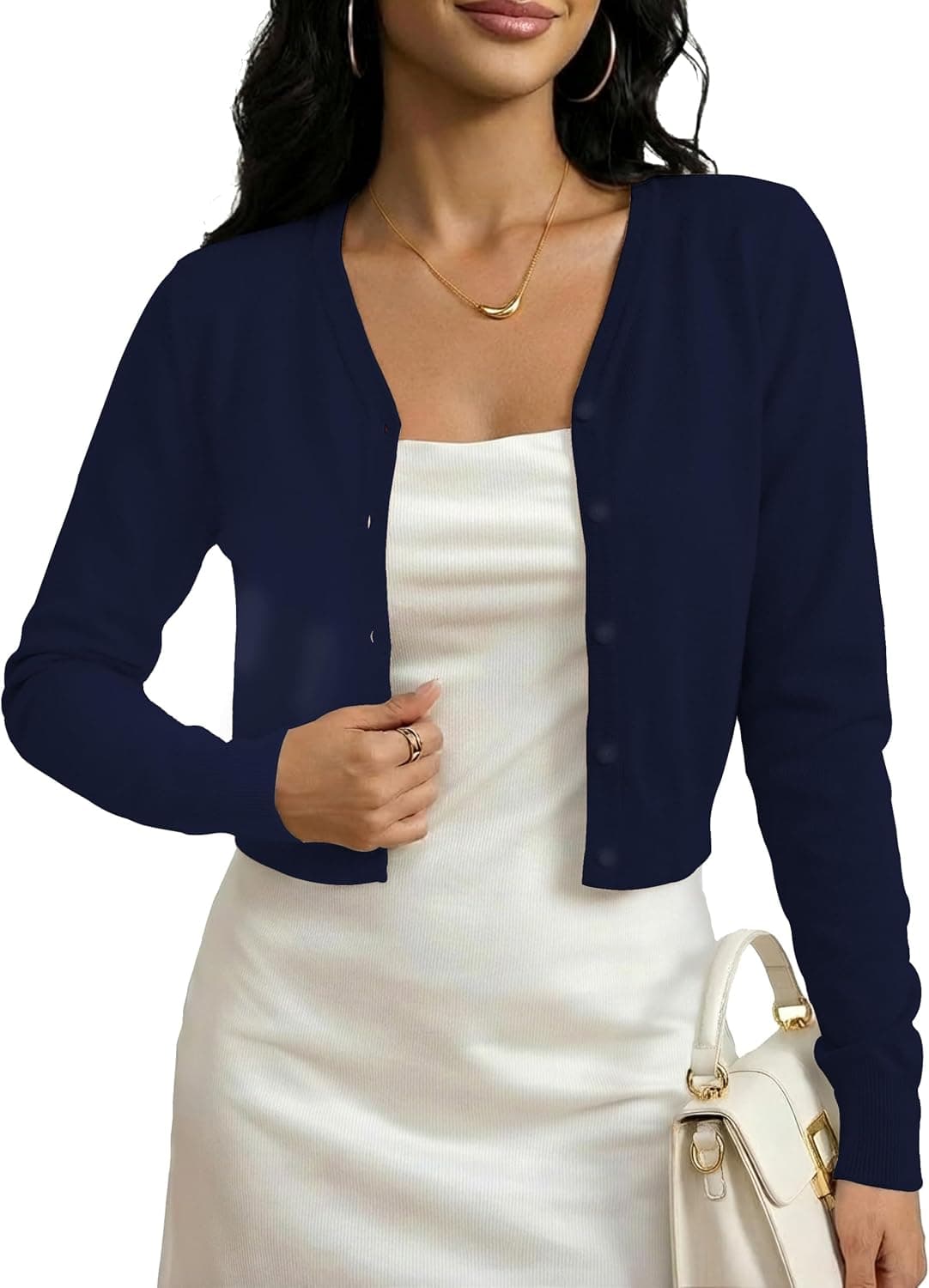 Cropped Cardigan Sweaters for Women, Long Sleeve Button Down Knit Bolero Shrugs for Dresses - image 1