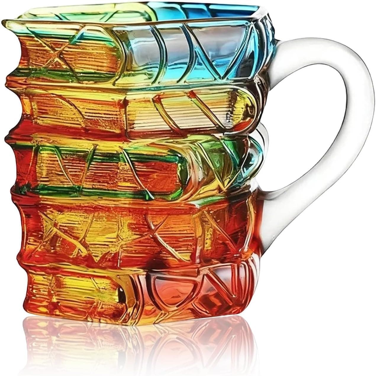 ZAGEVIVIN Handpainted Glass Book Stack Mug, 7oz, Literary Design Coffee Tea Cup for Readers and Writers (Blended, Small)