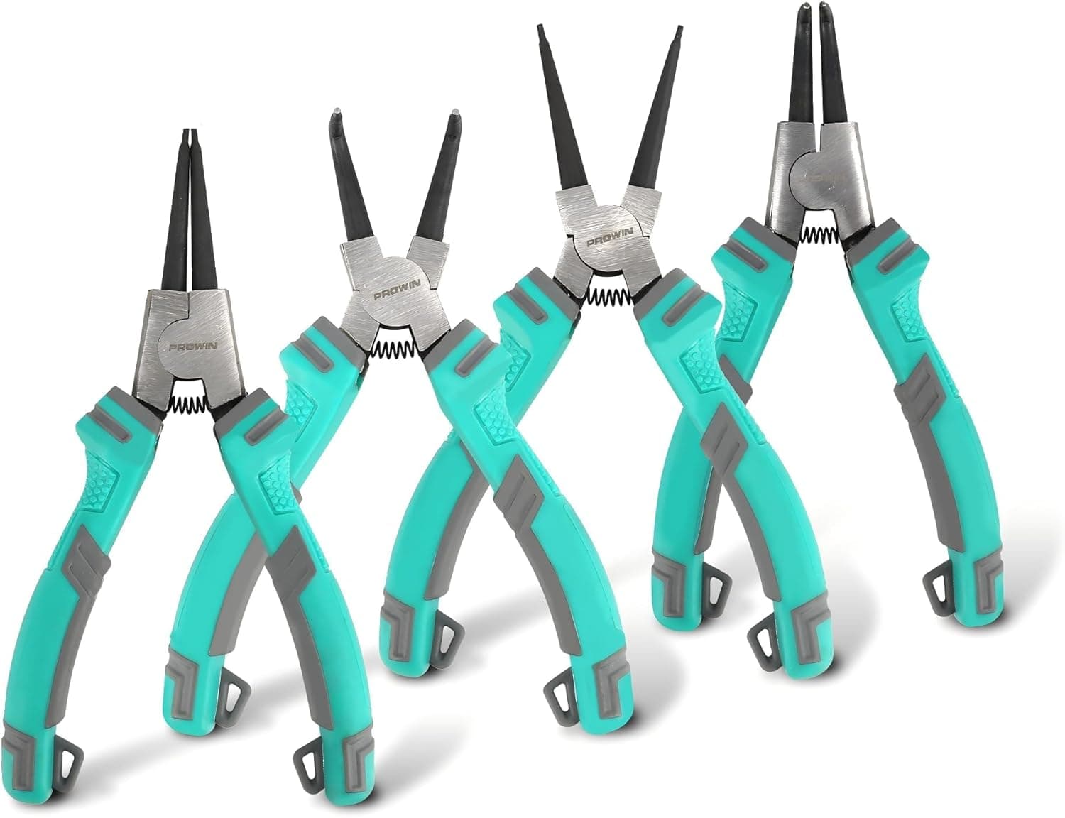 Prowin 4-Piece Snap Ring Pliers Set, 7-Inch Internal/External Circlip Pliers with Straight/Bent Jaws, CR-V Steel, C-Clip Retaining Tool, Includes Storage Pouch