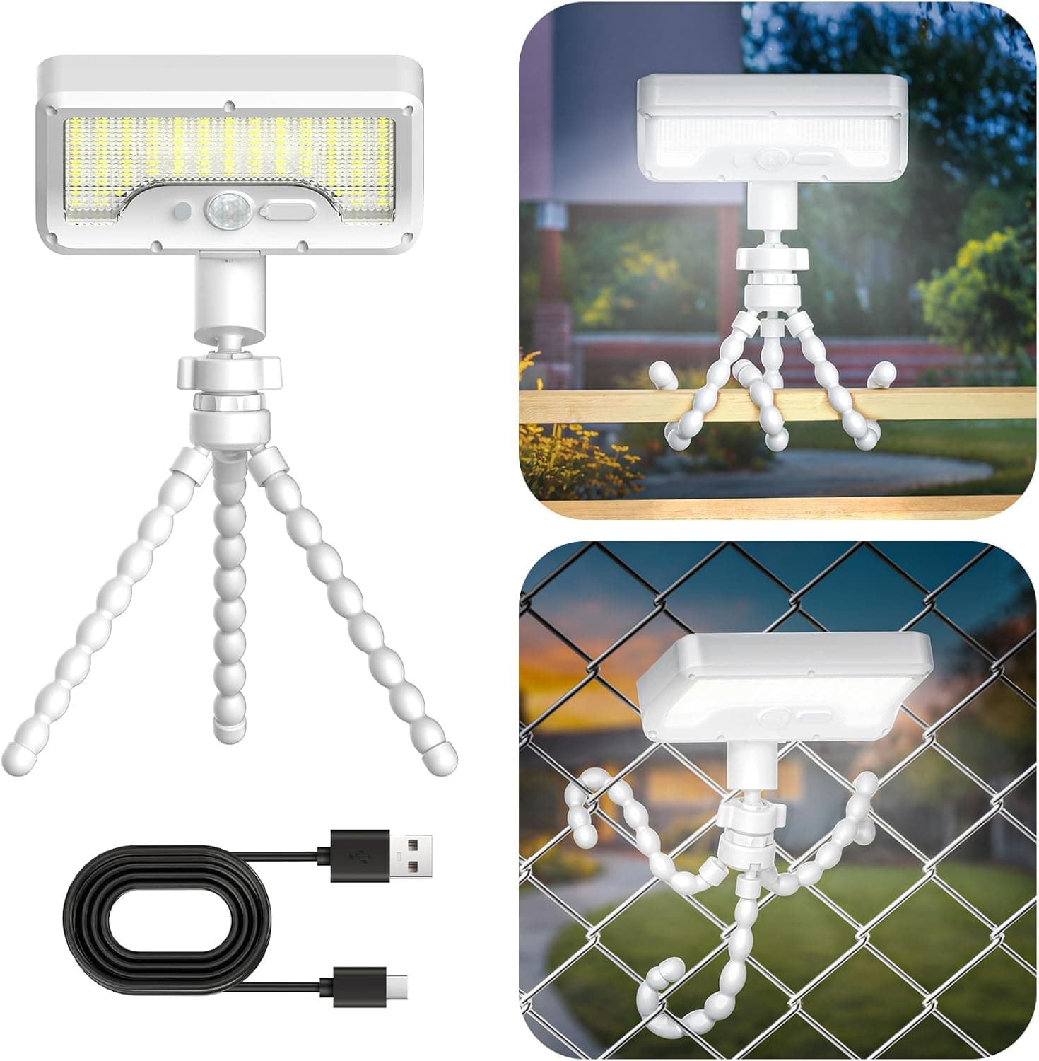 Tryme 92 LED Solar Lights Outdoor Waterproof with Motion Sensor, Octopus Stand, Adjustable Angle, Optical Diffuser Lens, 3 Modes, USB & Solar Powered, Fence Lights for Garden, Gate (1 Pack) - image 1