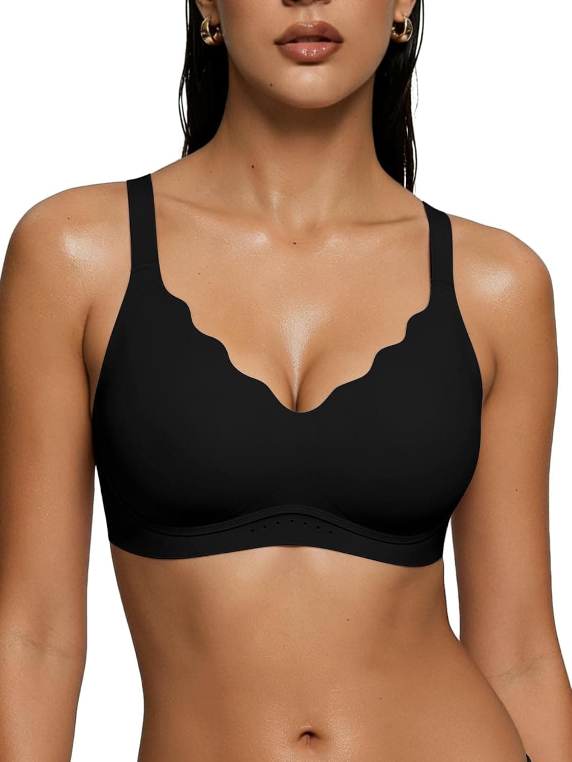 As Fairy Seamless Wireless Bras for Women No Underwire Full Coverage Jelly Lift Strong Support Push Up Comfort Bra Daily Wear Breathable Air Hole Design(Black 38D)